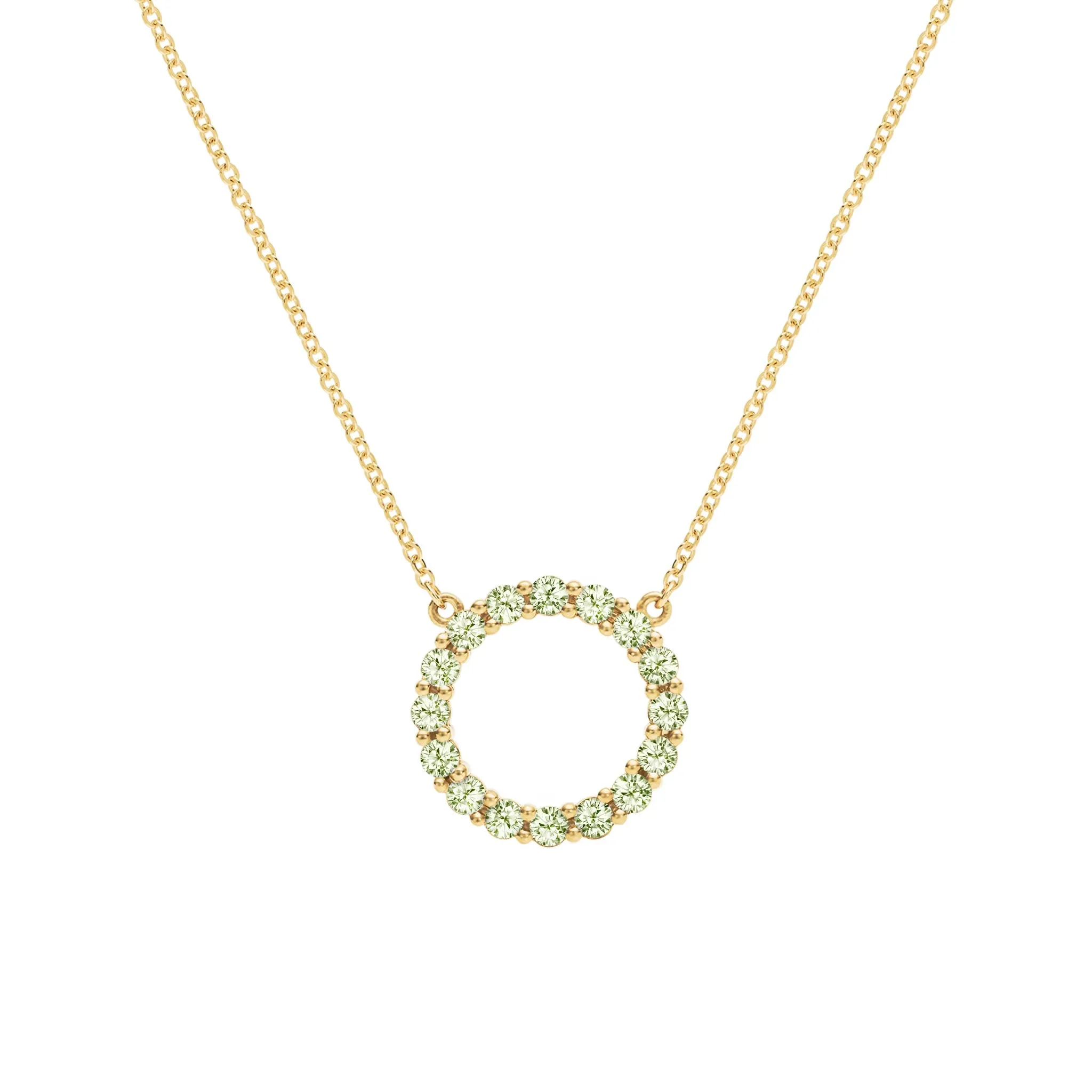 Rosecliff Circle Peridot Necklace in 14k Gold (August) sold by Haverhill