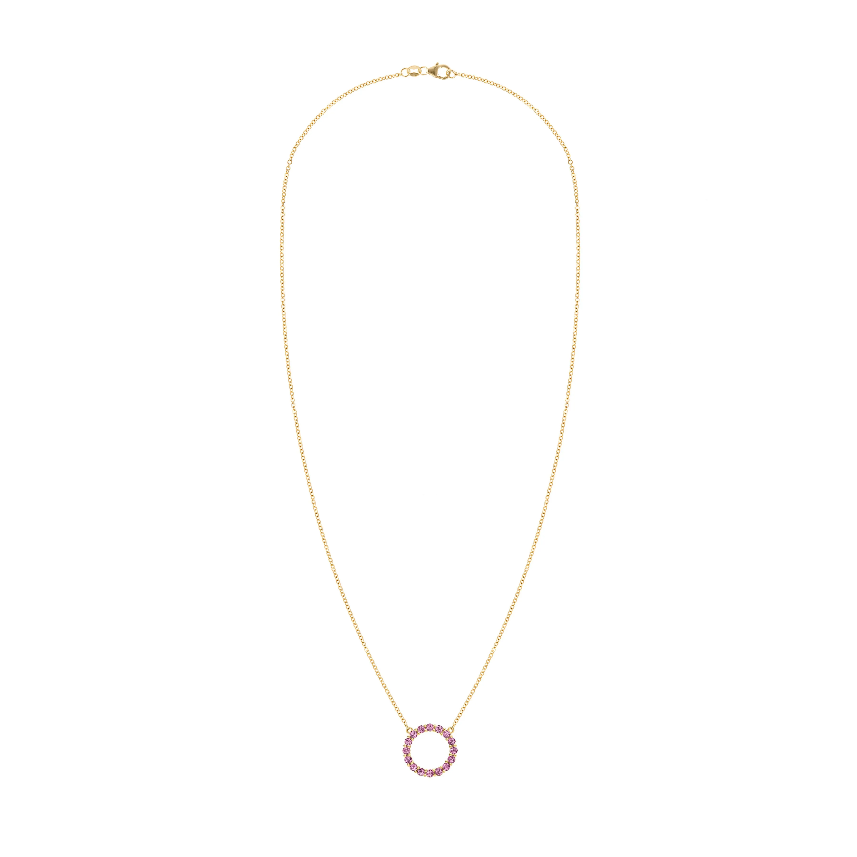 Rosecliff Circle Pink Sapphire Necklace in 14k Gold (October) sold by Haverhill product image thumbnail 4