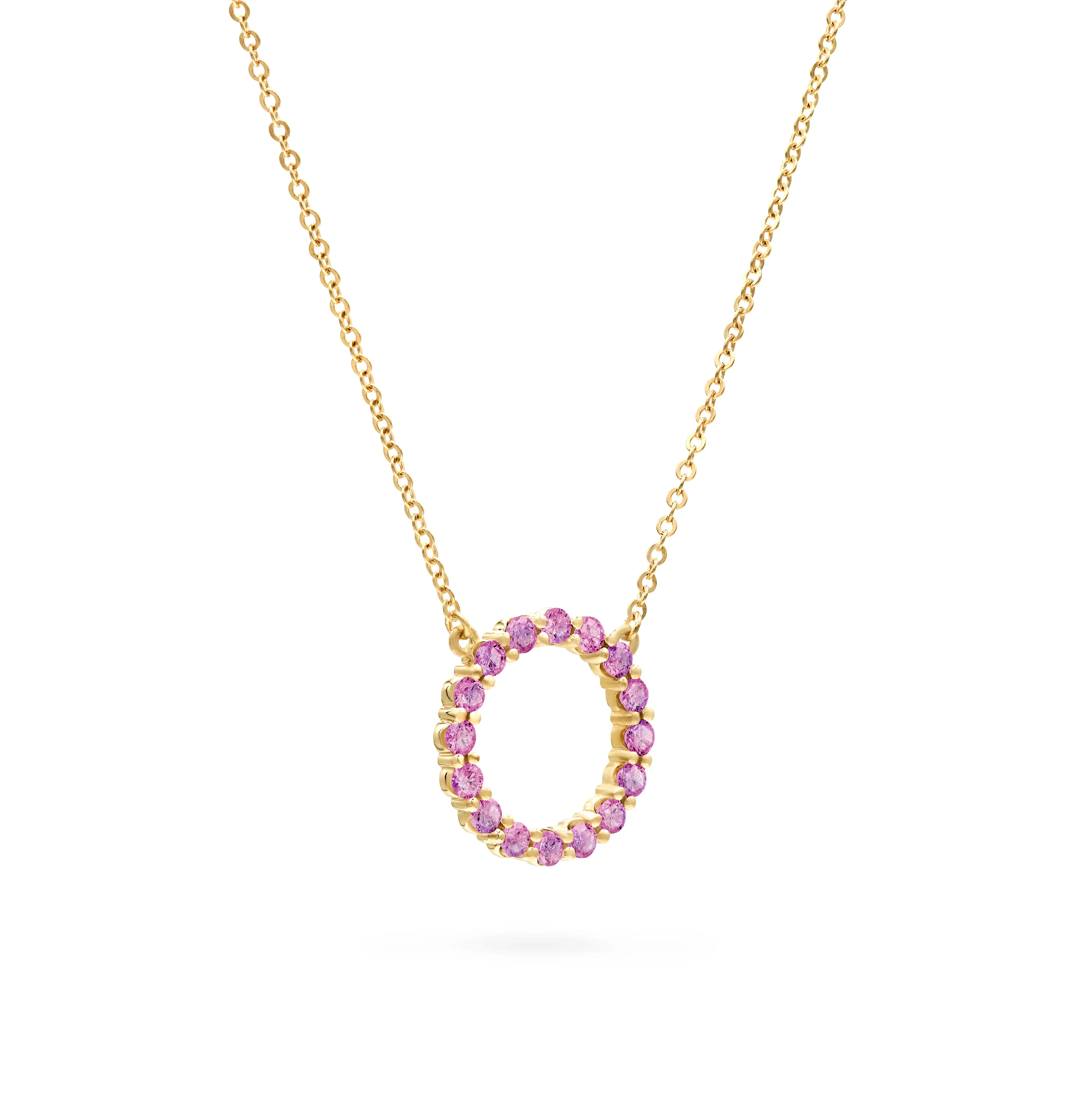 Rosecliff Circle Pink Sapphire Necklace in 14k Gold (October) sold by Haverhill product image thumbnail 5