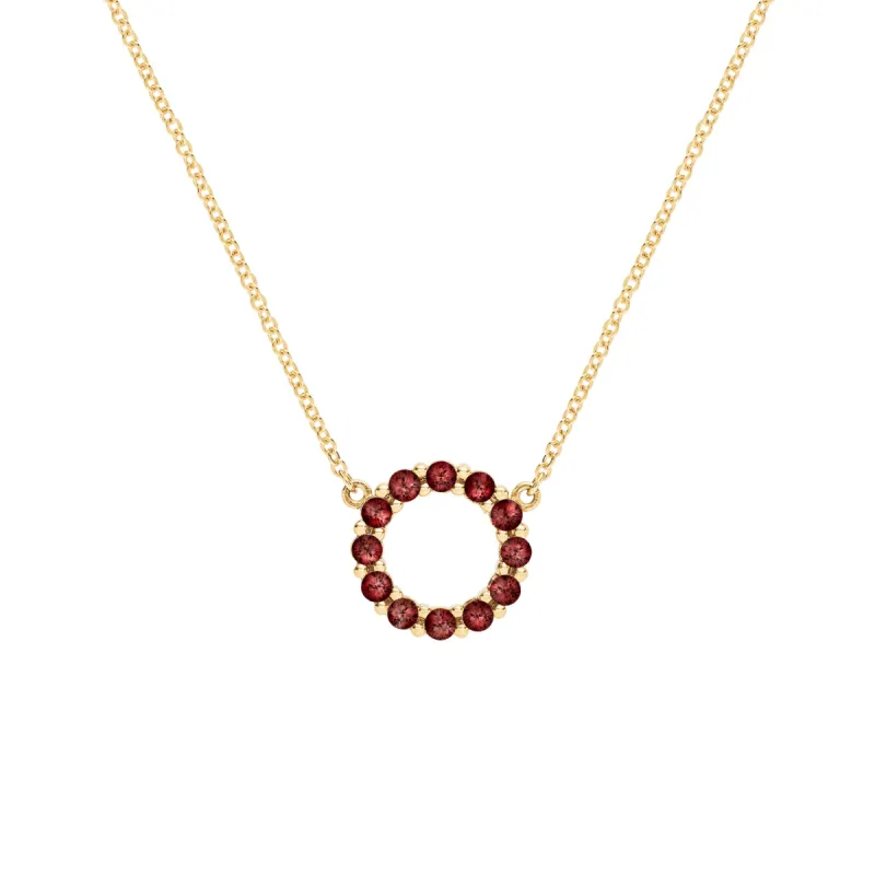 Rosecliff Small Circle Garnet Necklace in 14k Gold (January) sold by Haverhill