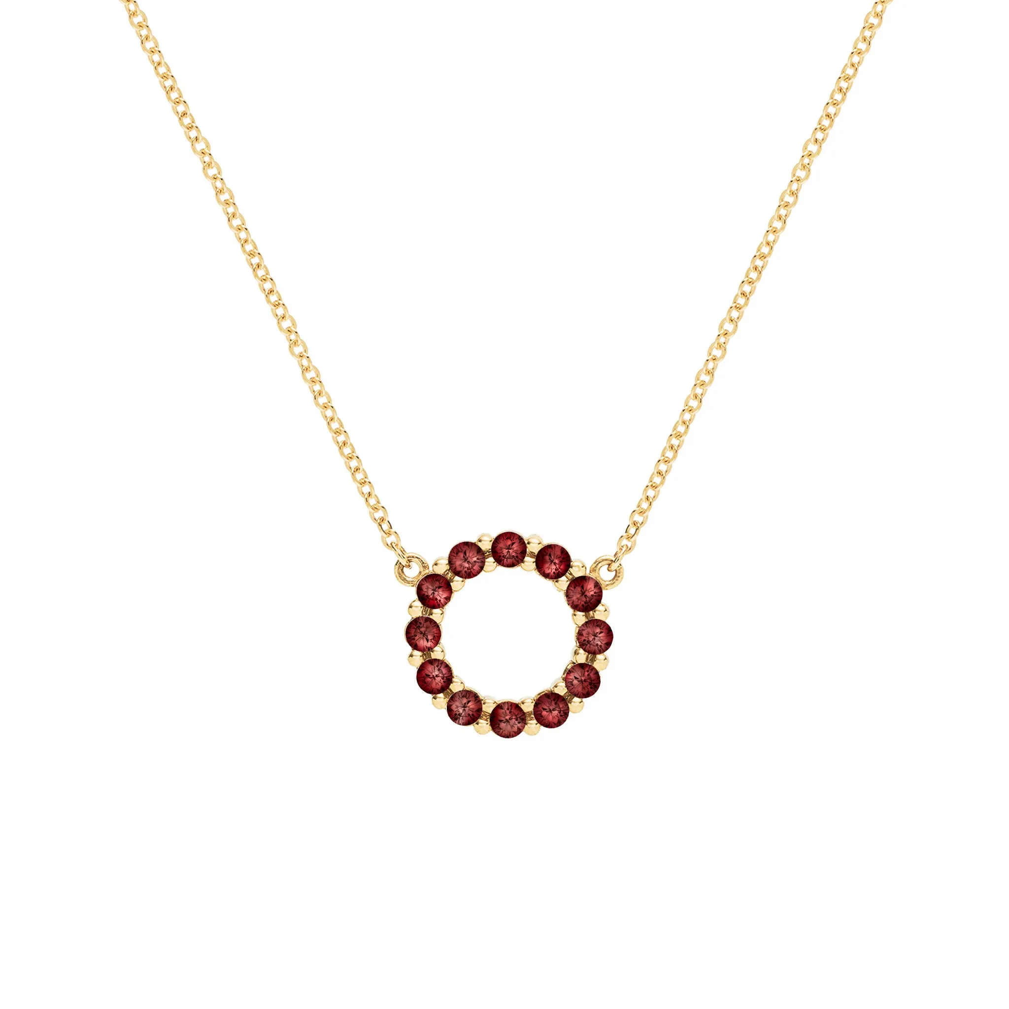 Rosecliff Small Circle Garnet Necklace in 14k Gold (January) sold by Haverhill