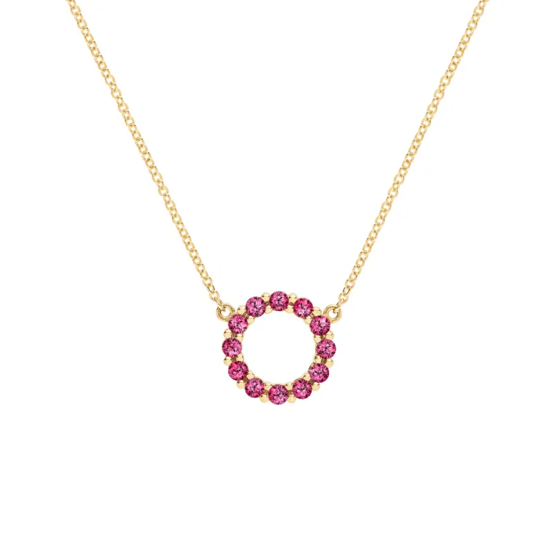 Rosecliff Small Circle Ruby Necklace in 14k Gold (July) sold by Haverhill