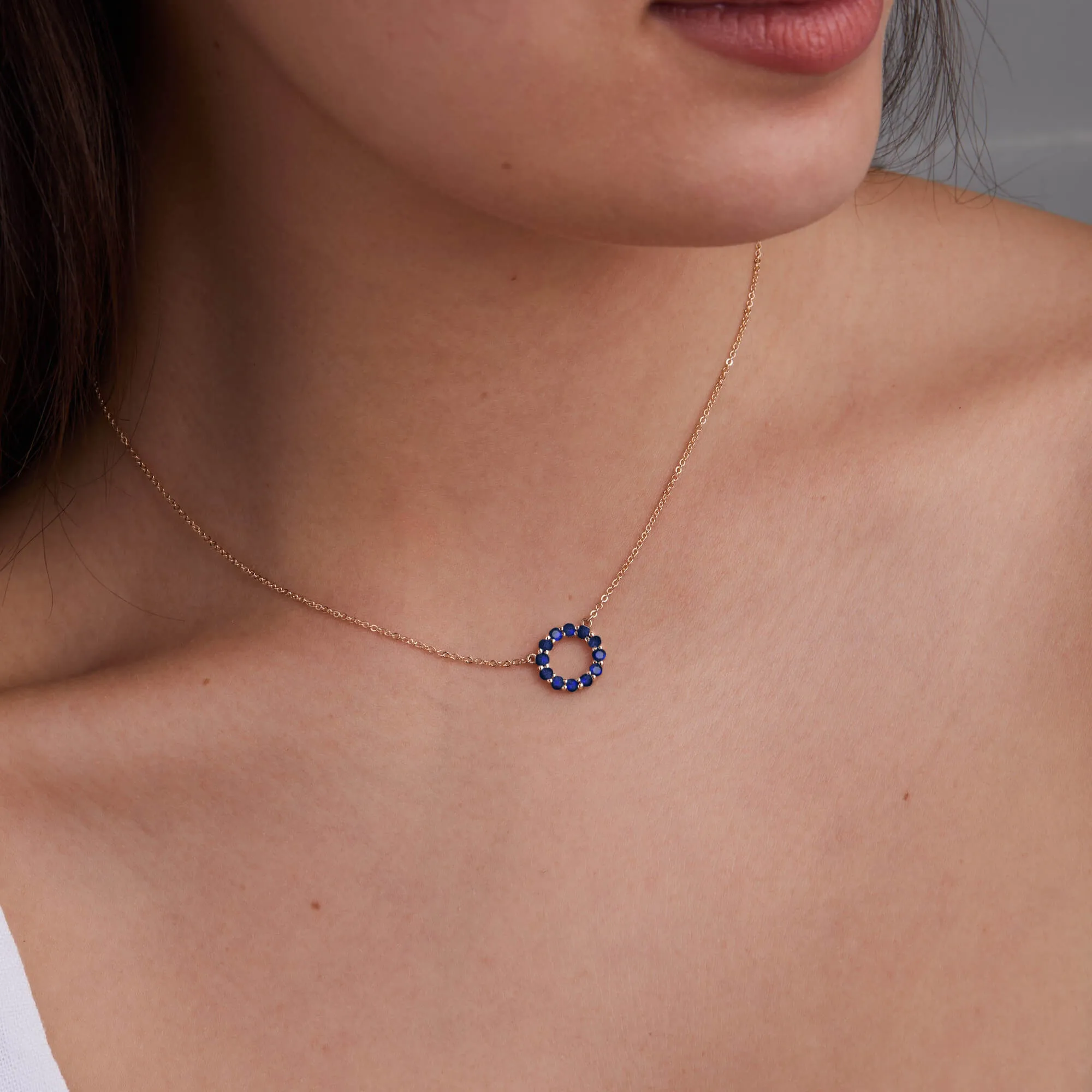Rosecliff Small Circle Sapphire Necklace in 14k Gold (September) sold by Haverhill product image thumbnail 3