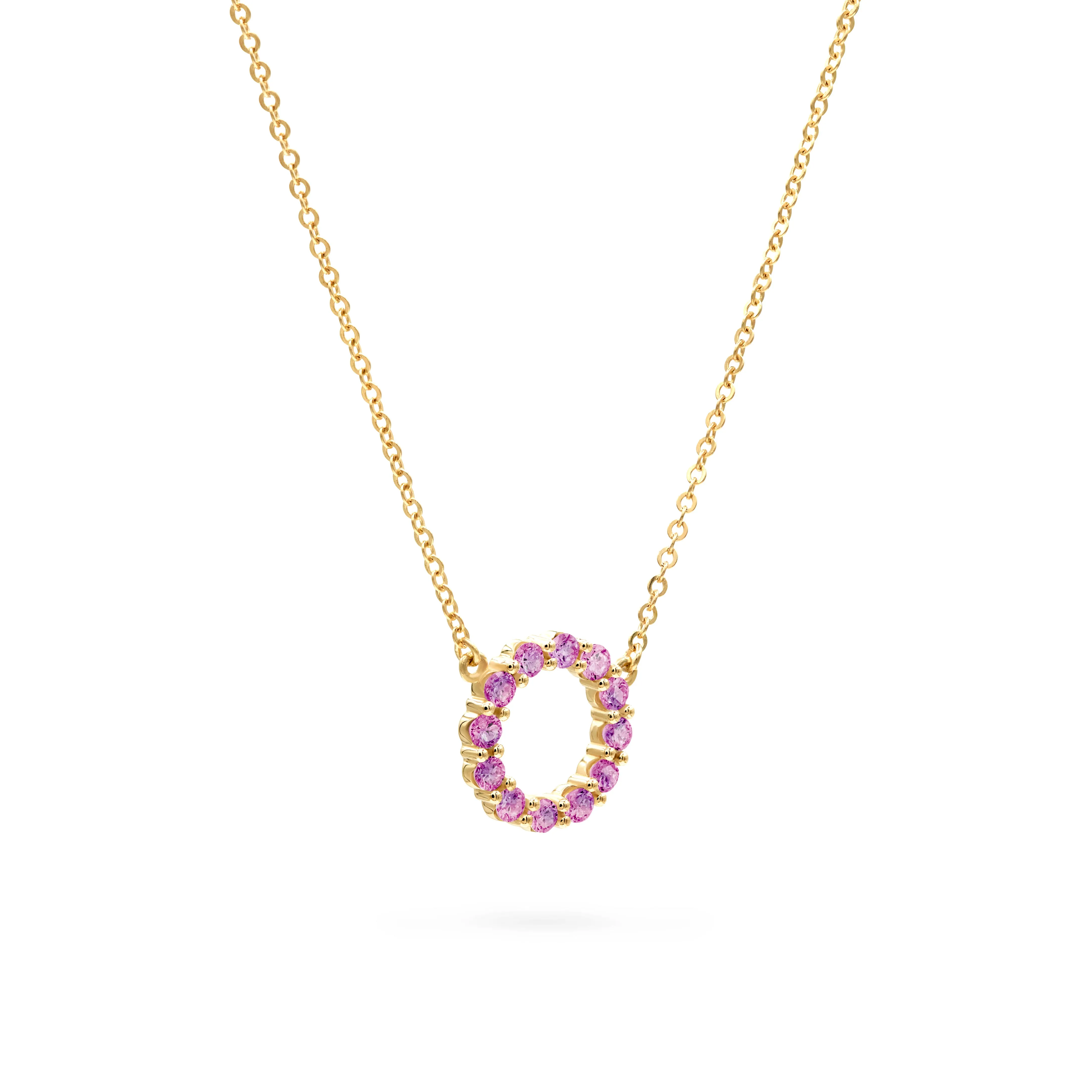 Rosecliff Small Circle Pink Sapphire Necklace in 14k Gold (October) sold by Haverhill product image thumbnail 4