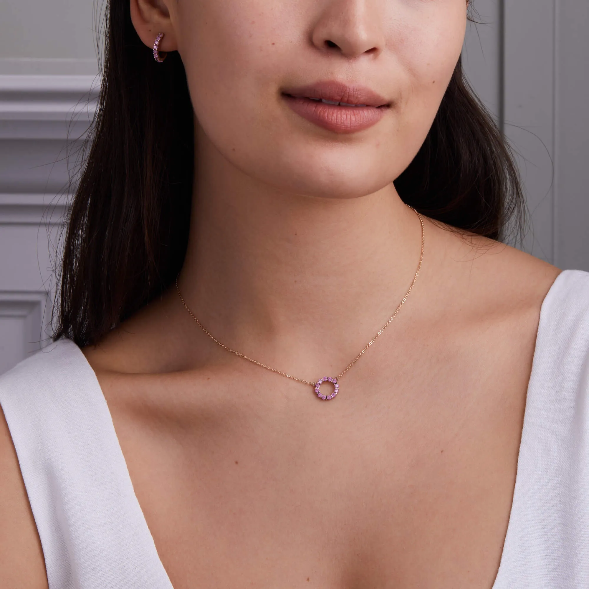 Rosecliff Small Circle Pink Sapphire Necklace in 14k Gold (October) sold by Haverhill product image thumbnail 2