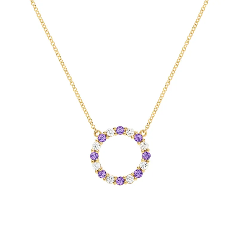 Rosecliff Circle Diamond & Amethyst Necklace in 14k Gold (February) sold by Haverhill