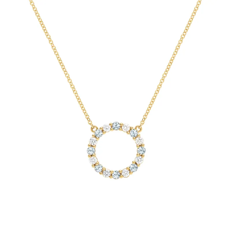 Rosecliff Circle Diamond & Aquamarine Necklace in 14k Gold (March) sold by Haverhill