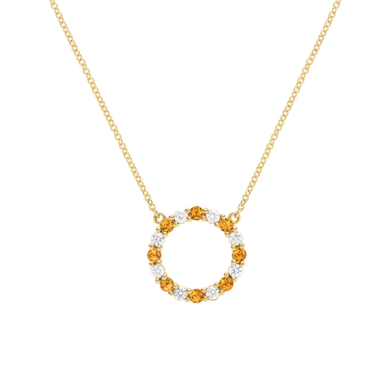 Rosecliff Circle Diamond & Citrine Necklace in 14k Gold (November) sold by Haverhill