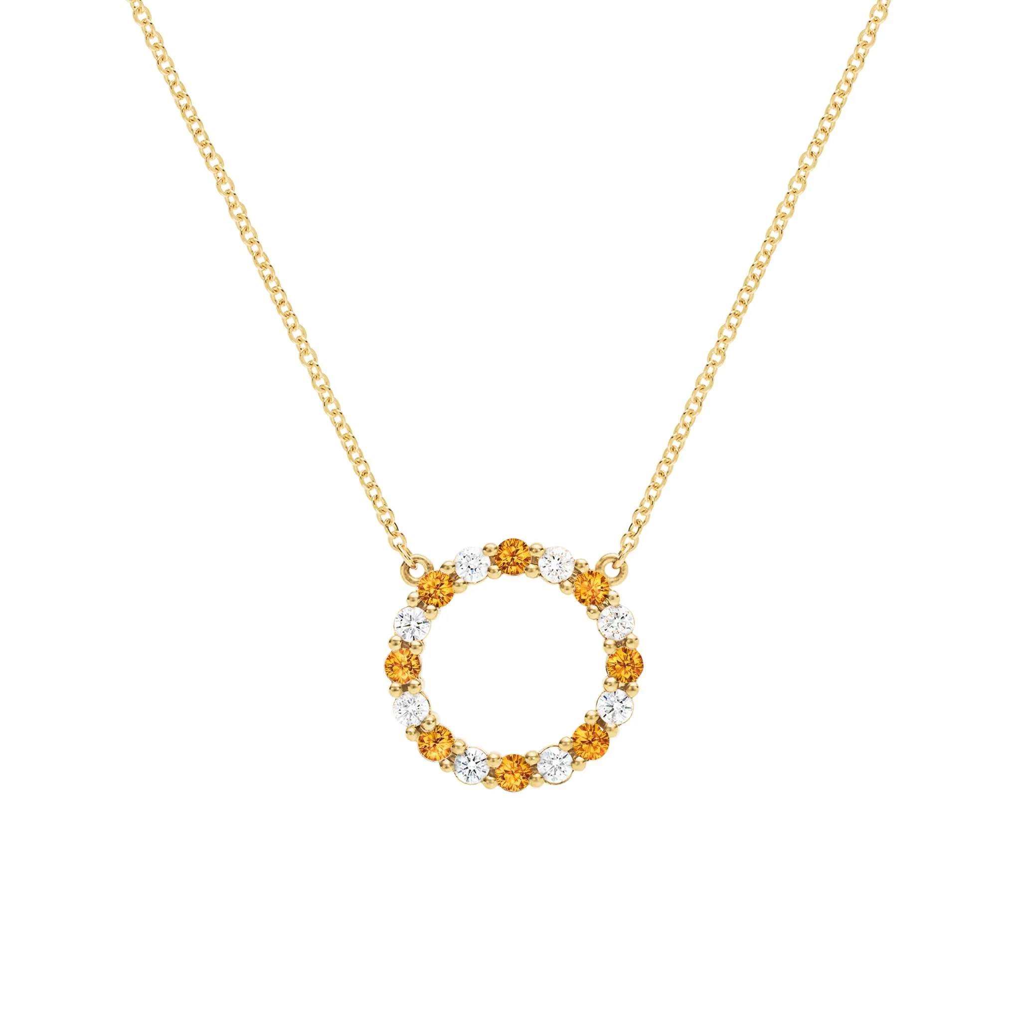 Rosecliff Circle Diamond & Citrine Necklace in 14k Gold (November) sold by Haverhill