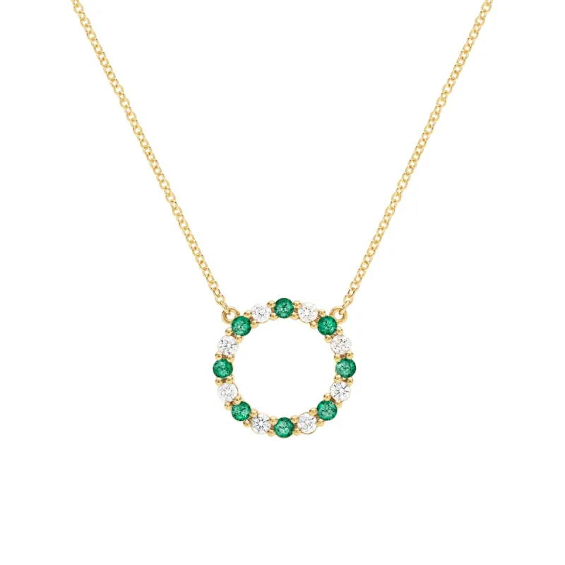 Rosecliff Circle Diamond & Emerald Necklace in 14k Gold (May) sold by Haverhill