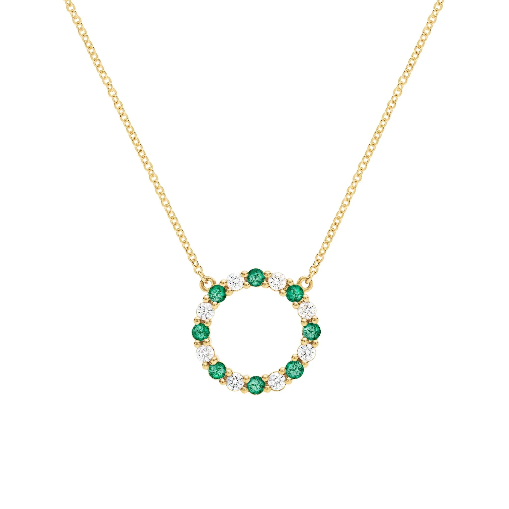 Rosecliff Circle Diamond & Emerald Necklace in 14k Gold (May) sold by Haverhill