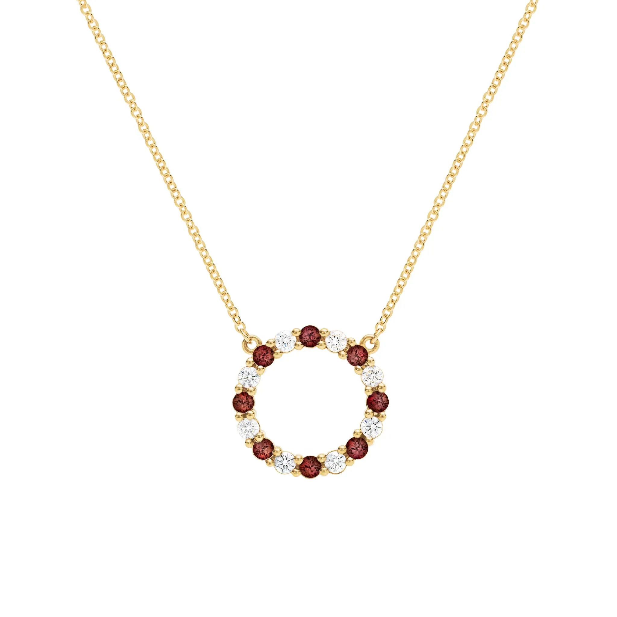 Rosecliff Circle Diamond & Garnet Necklace in 14k Gold (January) sold by Haverhill