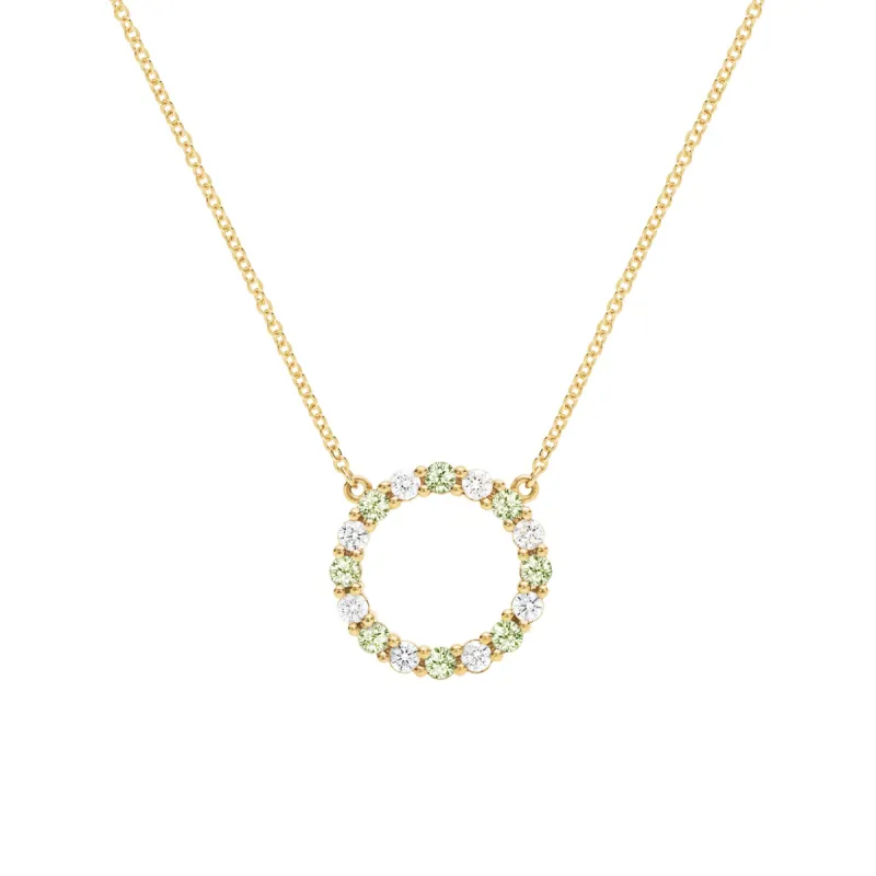 Rosecliff Circle Diamond & Peridot Necklace in 14k Gold (August) sold by Haverhill