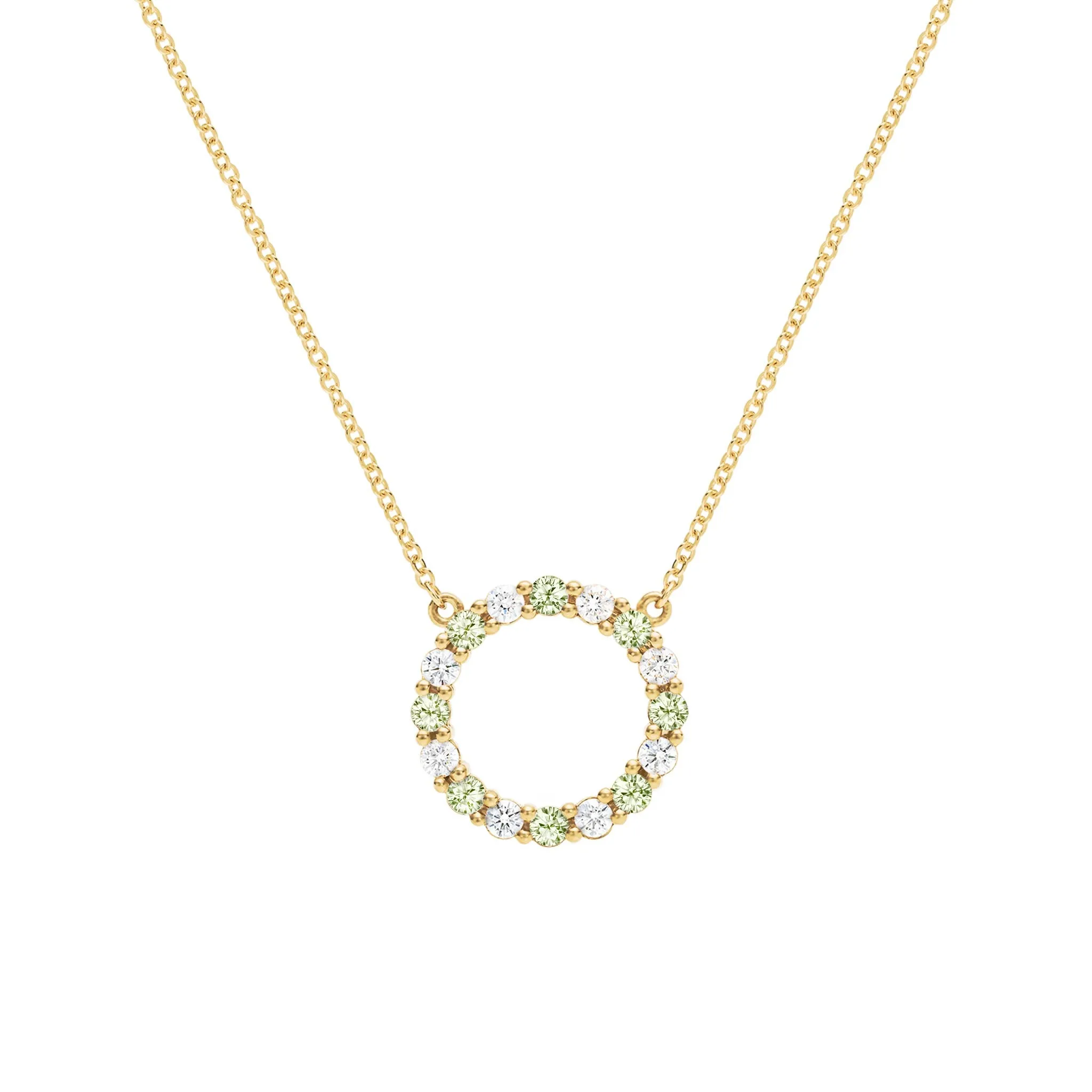Rosecliff Circle Diamond & Peridot Necklace in 14k Gold (August) sold by Haverhill