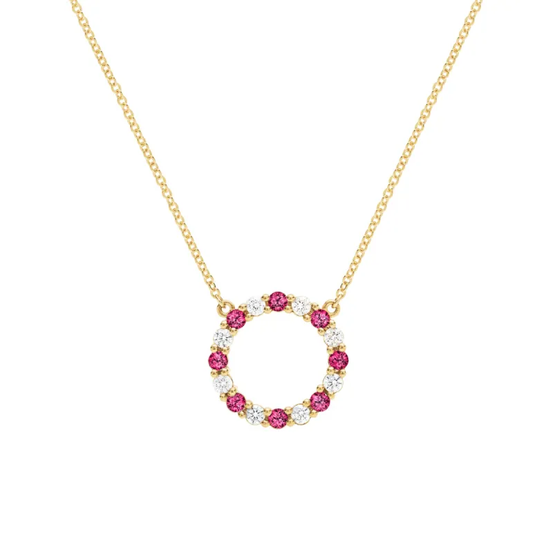 Rosecliff Circle Diamond & Ruby Necklace in 14k Gold (July) sold by Haverhill