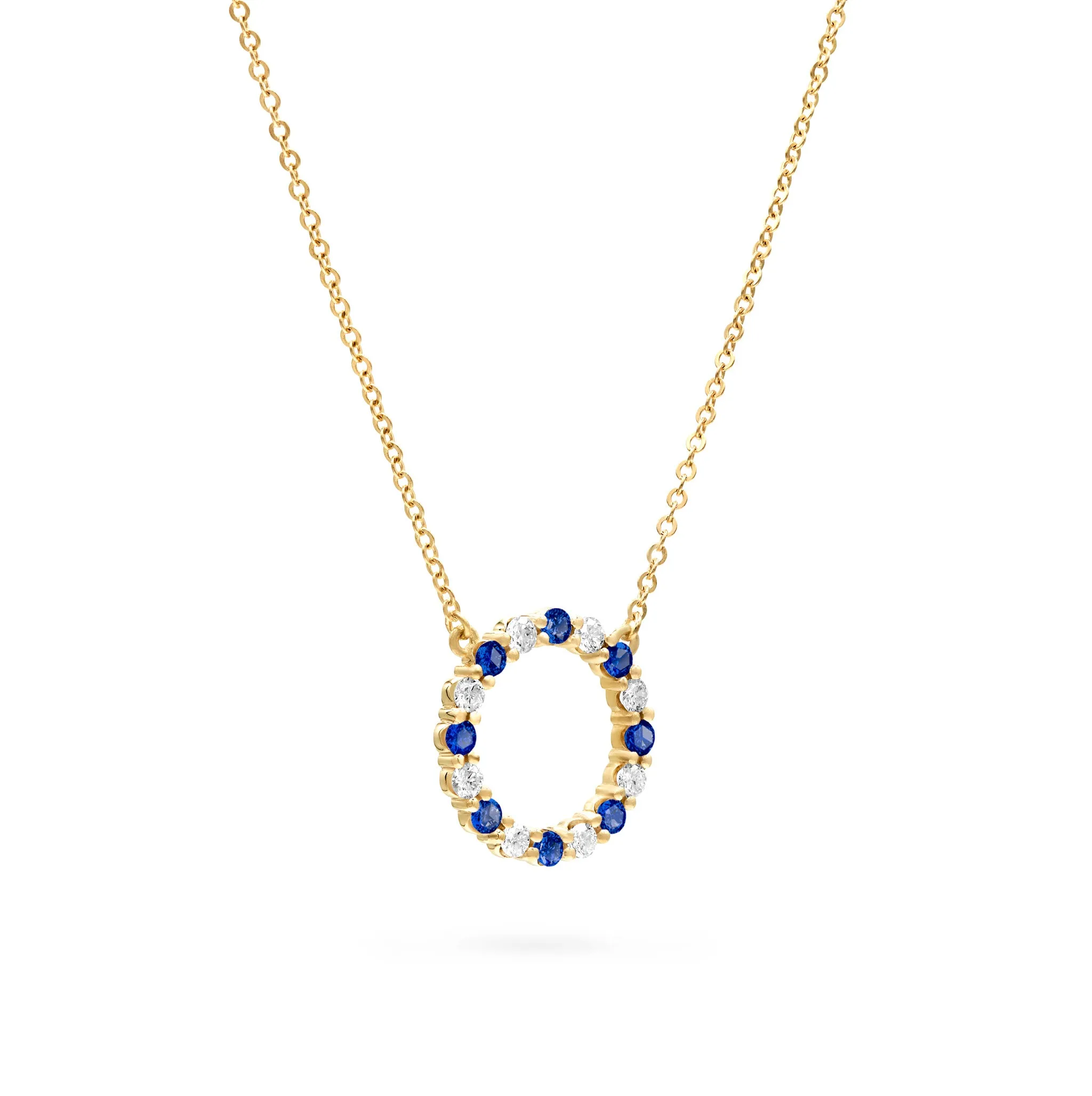 Rosecliff Circle Diamond & Sapphire Necklace in 14k Gold (September) sold by Haverhill product image thumbnail 4
