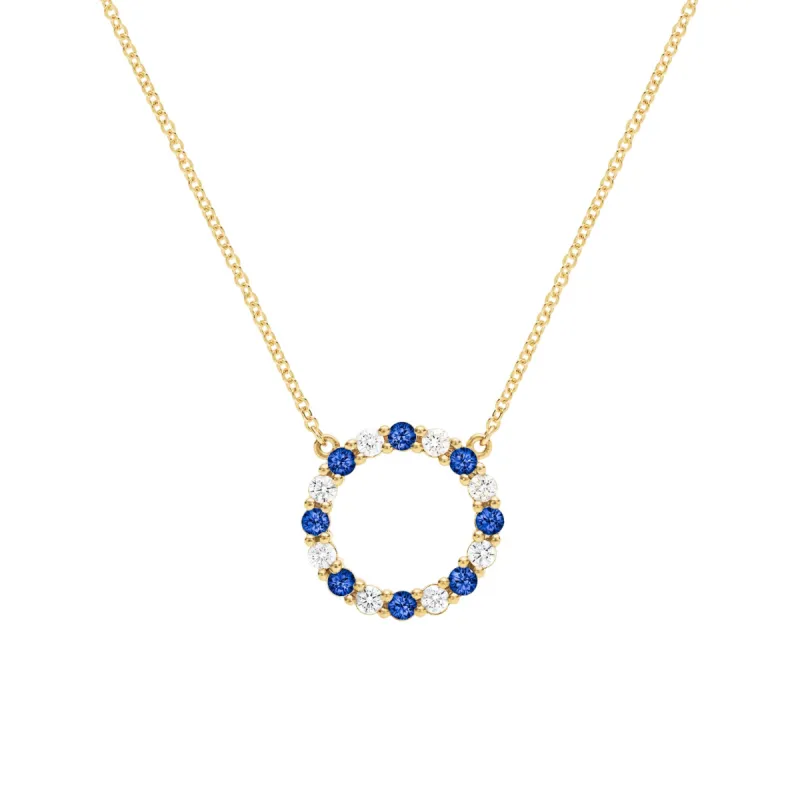Rosecliff Circle Diamond & Sapphire Necklace in 14k Gold (September) sold by Haverhill
