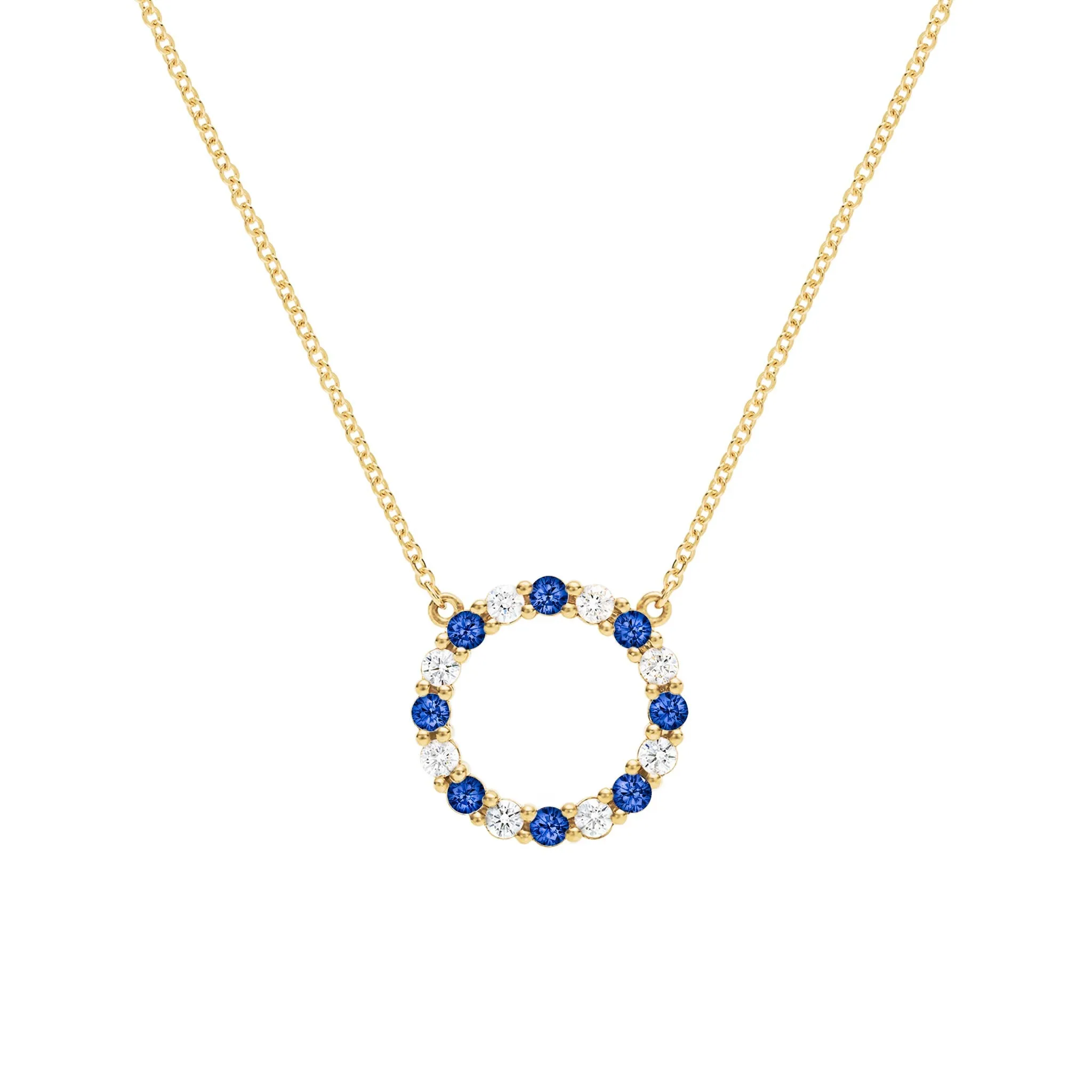 Rosecliff Circle Diamond & Sapphire Necklace in 14k Gold (September) sold by Haverhill