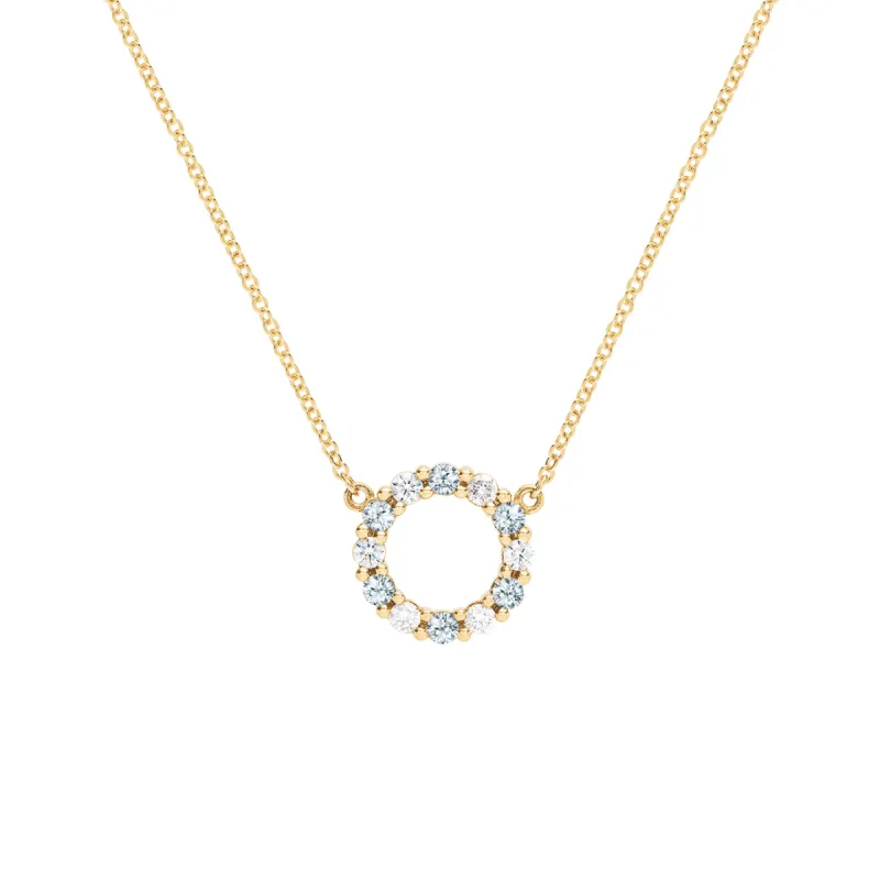 Rosecliff Small Circle Diamond & Aquamarine Necklace in 14k Gold (March) sold by Haverhill