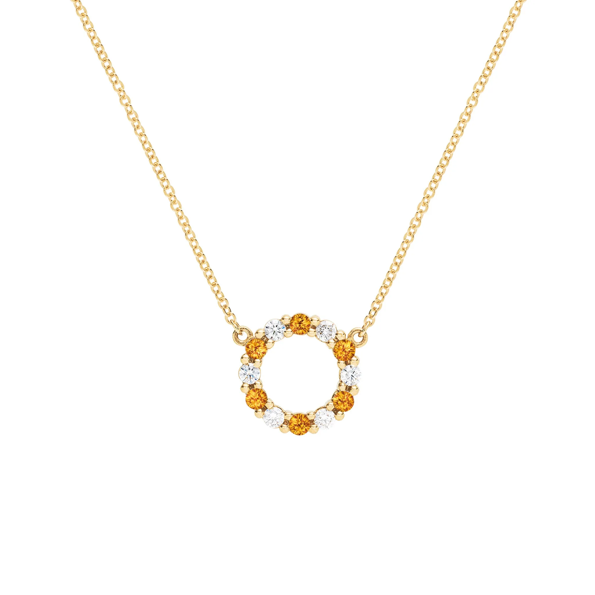 Rosecliff Small Circle Diamond & Citrine Necklace in 14k Gold (November) sold by Haverhill