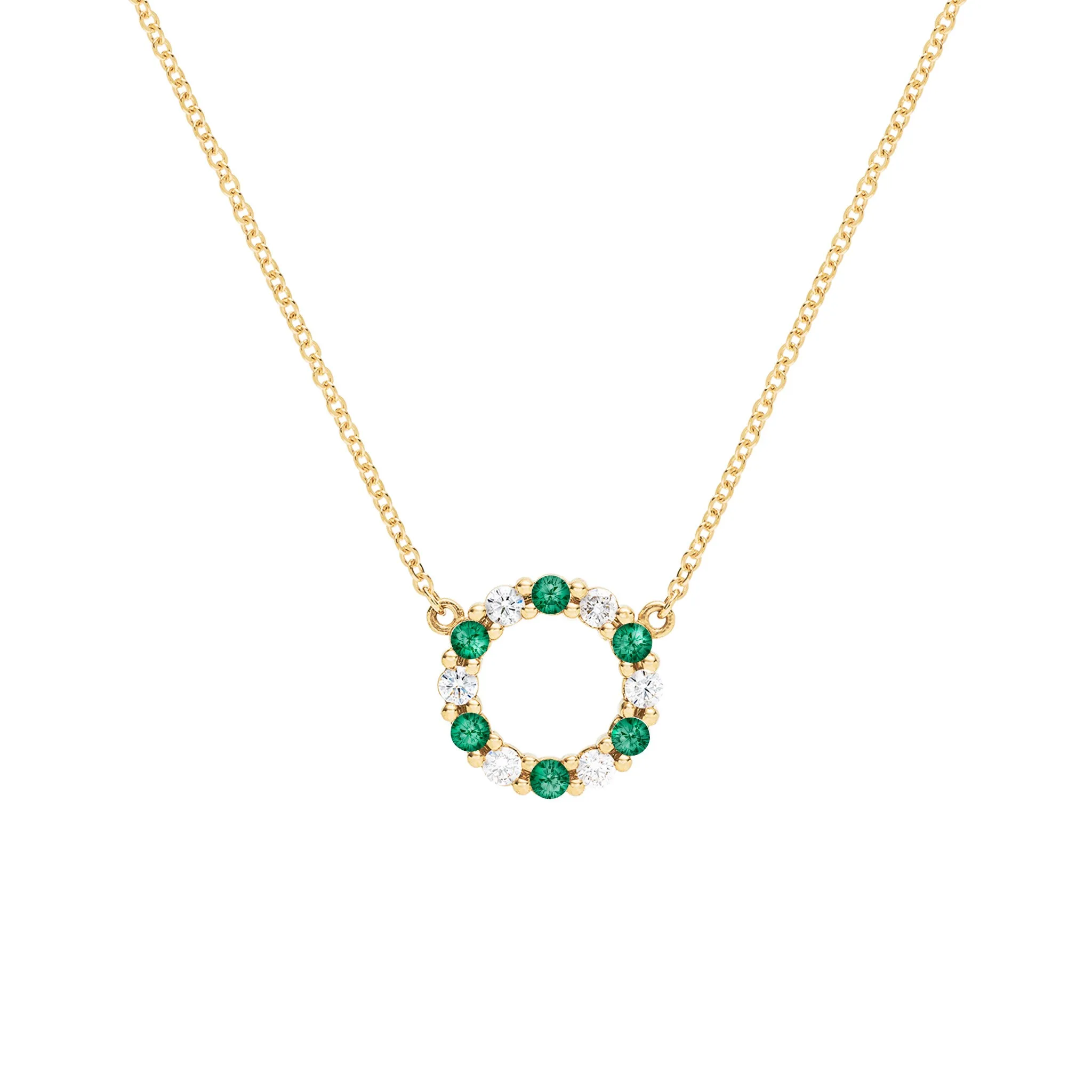 Rosecliff Small Circle Diamond & Emerald Necklace in 14k Gold (May) sold by Haverhill