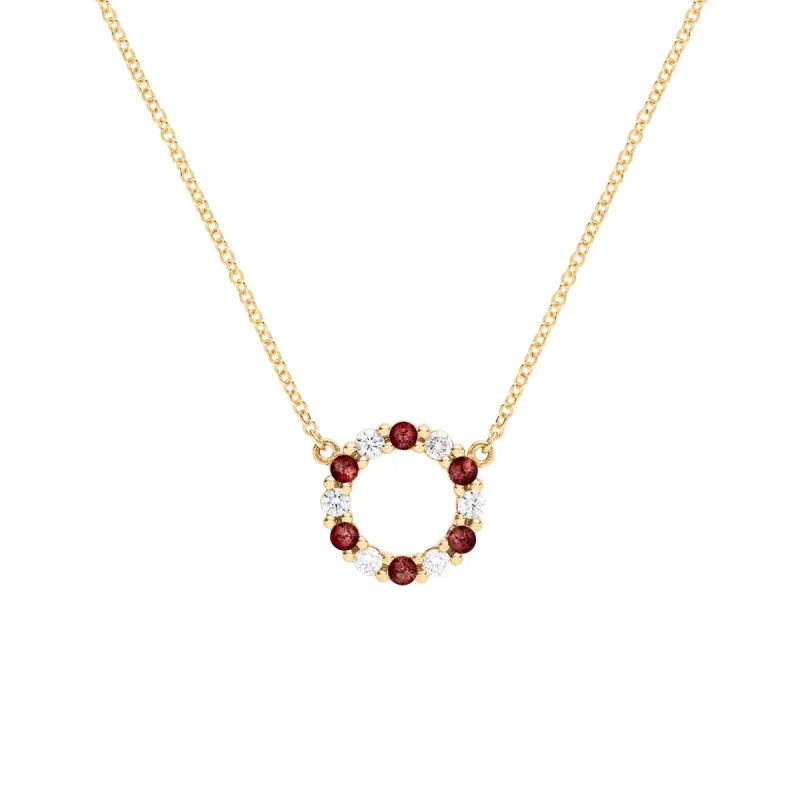 Rosecliff Small Circle Diamond & Garnet Necklace in 14k Gold (January) sold by Haverhill