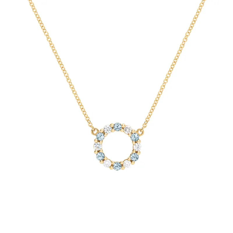 Rosecliff Small Circle Diamond & Nantucket Blue Topaz Necklace in 14k Gold (December) sold by Haverhill