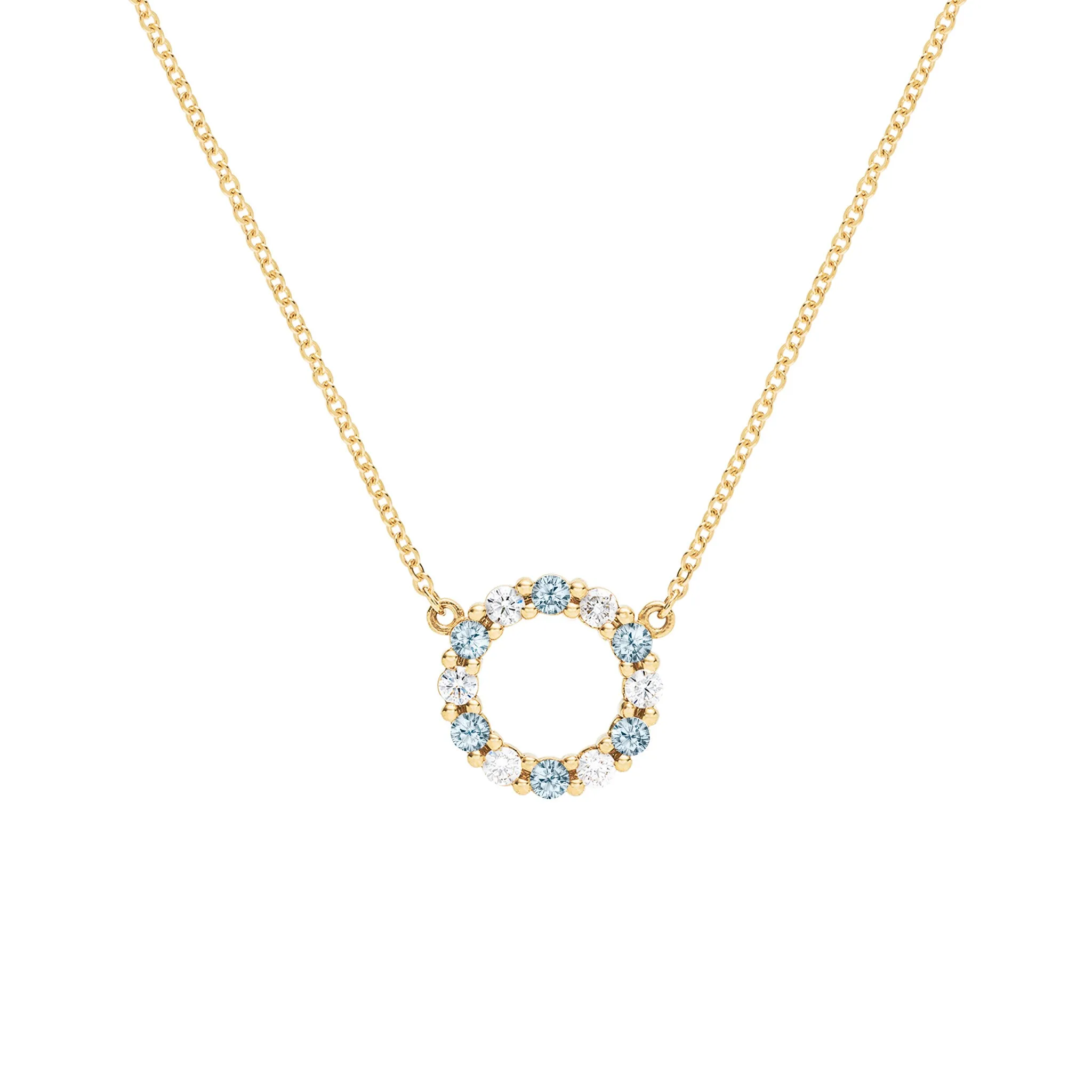 Rosecliff Small Circle Diamond & Nantucket Blue Topaz Necklace in 14k Gold (December) sold by Haverhill