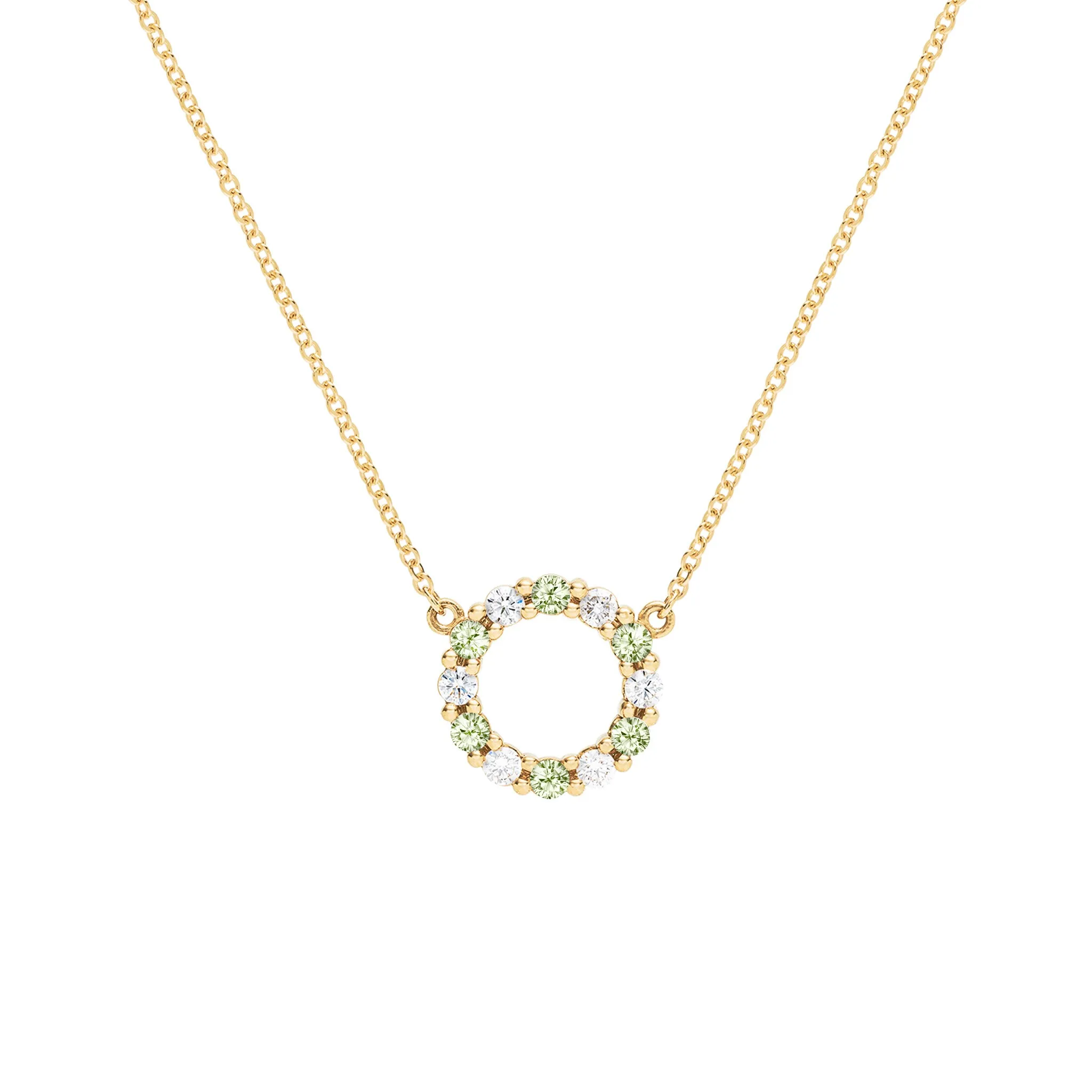 Rosecliff Small Circle Diamond & Peridot Necklace in 14k Gold (August) sold by Haverhill
