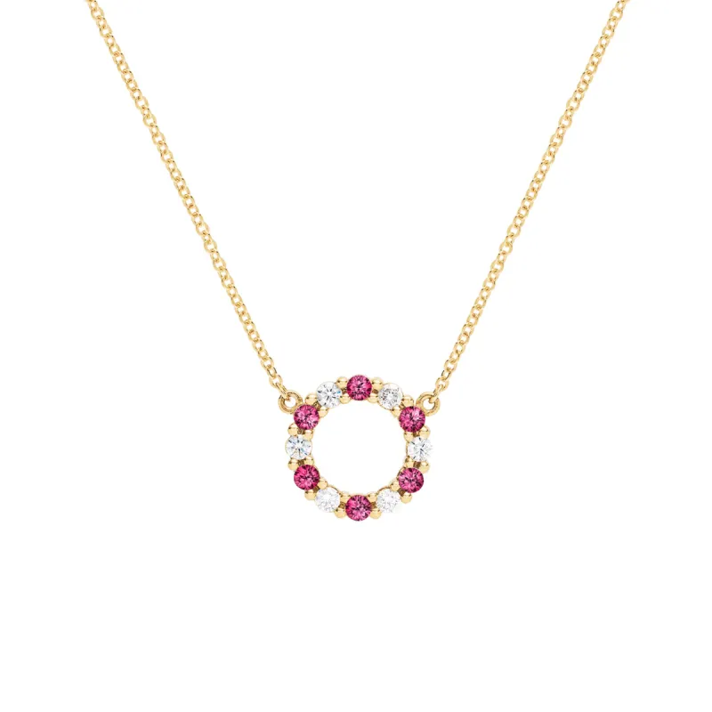 Rosecliff Small Circle Diamond & Ruby Necklace in 14k Gold (July) sold by Haverhill