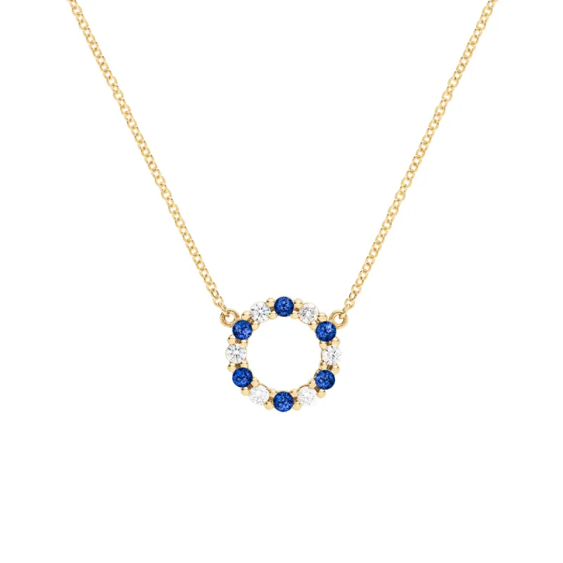 Rosecliff Small Circle Diamond & Sapphire Necklace in 14k Gold (September) sold by Haverhill