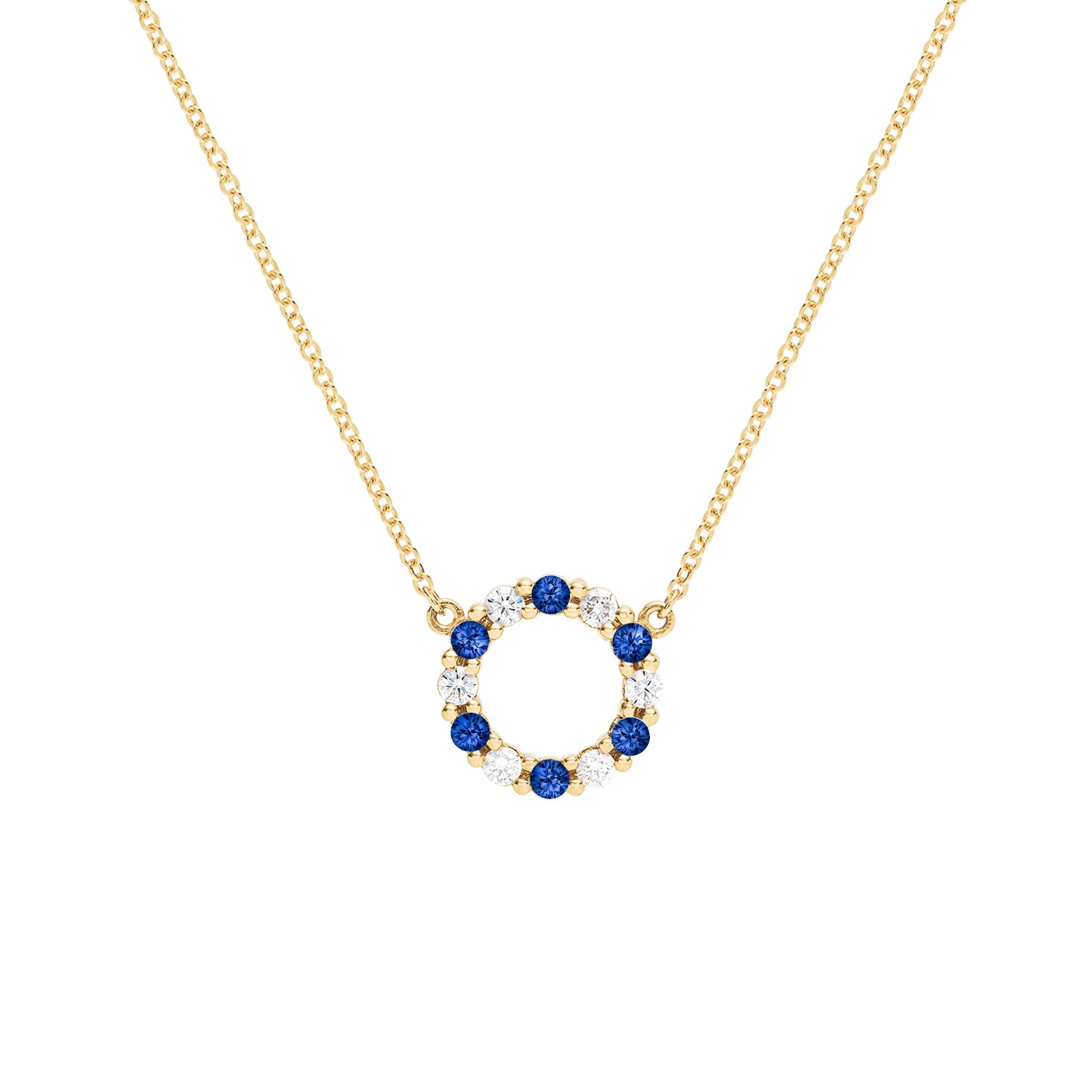Rosecliff Small Circle Diamond & Sapphire Necklace in 14k Gold (September) sold by Haverhill
