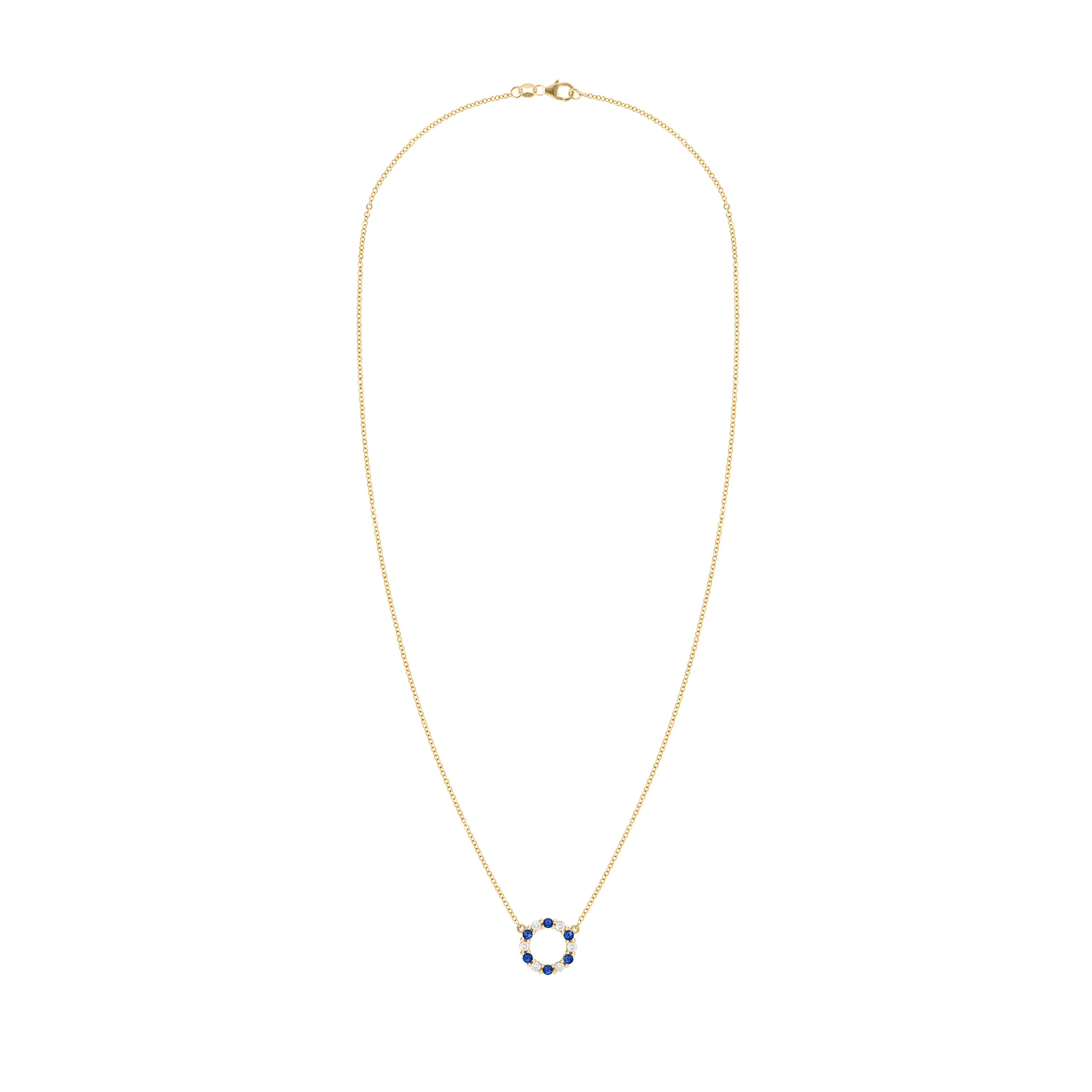 Rosecliff Small Circle Diamond & Sapphire Necklace in 14k Gold (September) sold by Haverhill product image thumbnail 5
