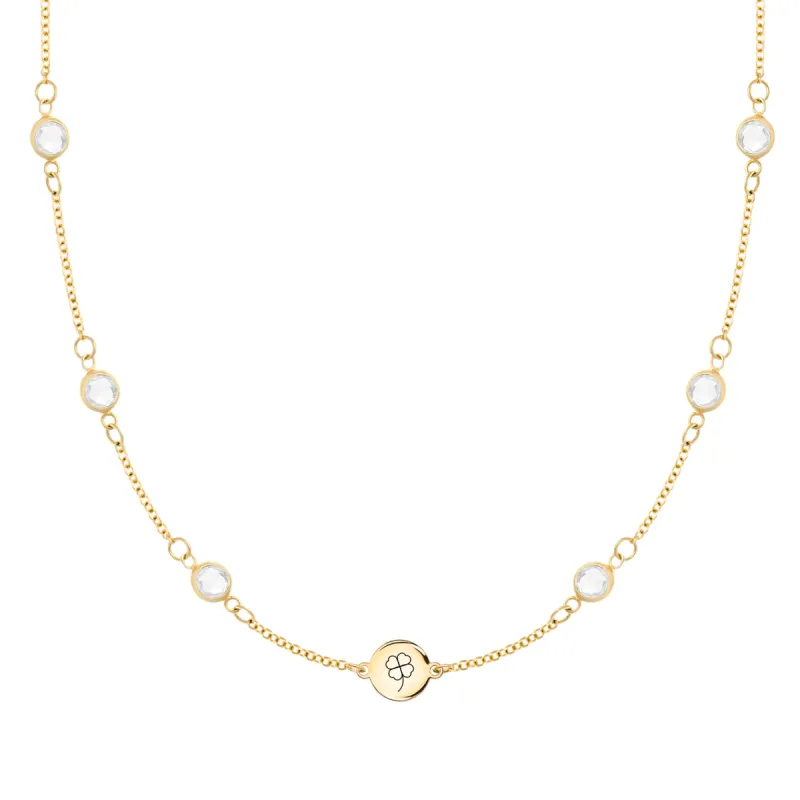 Clover Disc & Petite 6 Birthstone Necklace in 14k Gold sold by Haverhill