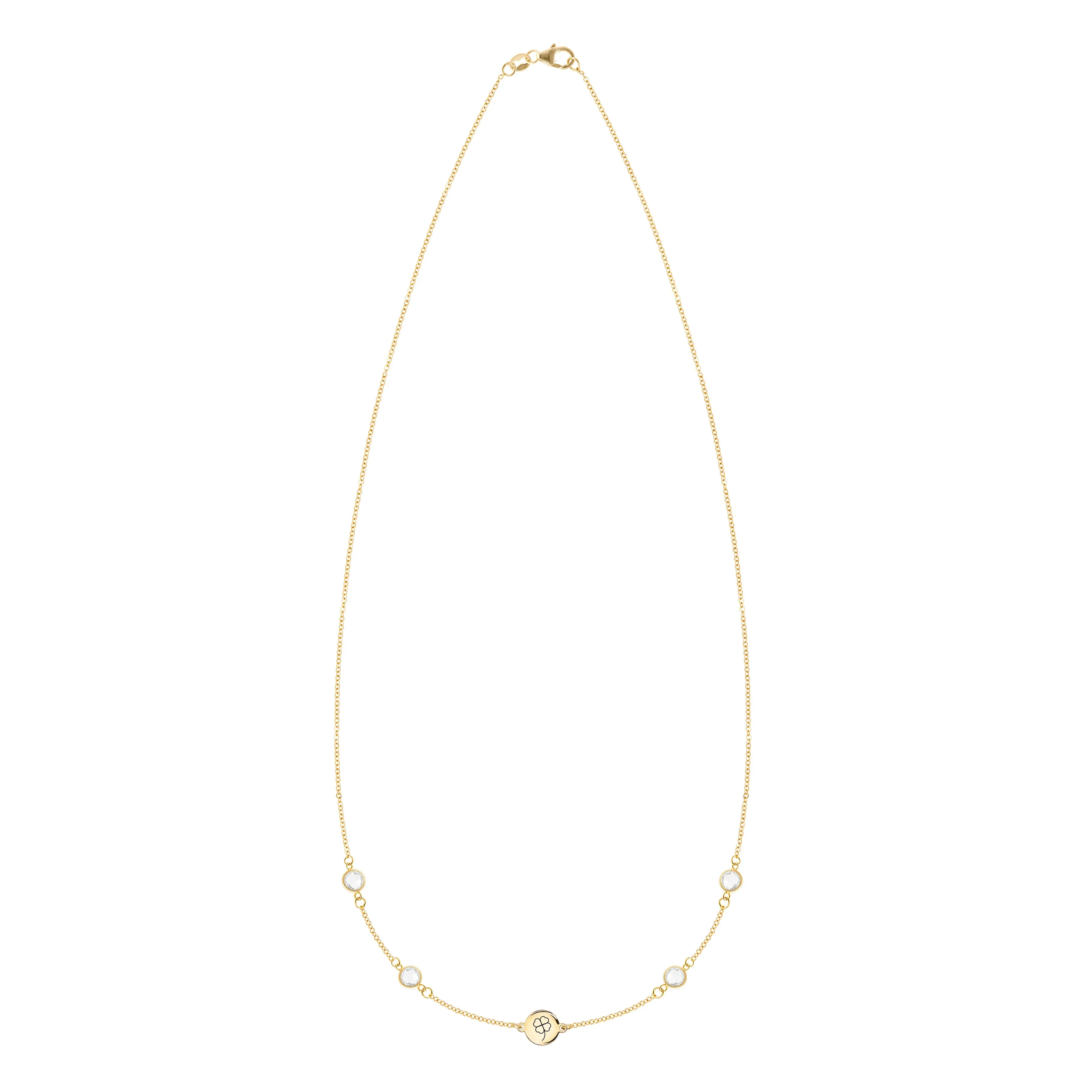 Clover Disc & Petite 4 Birthstone Necklace in 14k Gold sold by Haverhill product image thumbnail 4