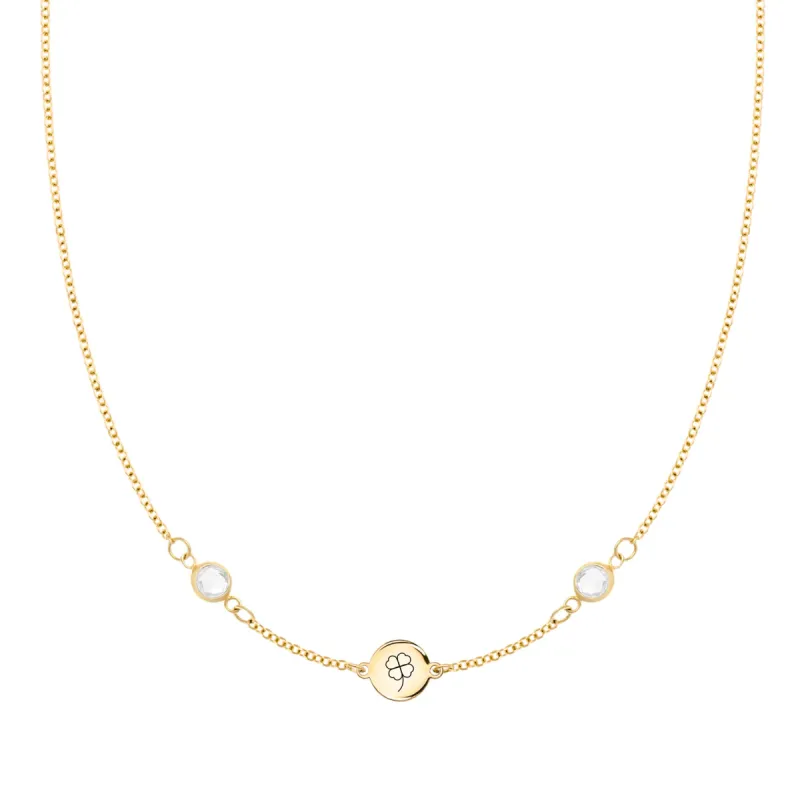 Clover Disc & Petite 2 Birthstone Necklace in 14k Gold sold by Haverhill