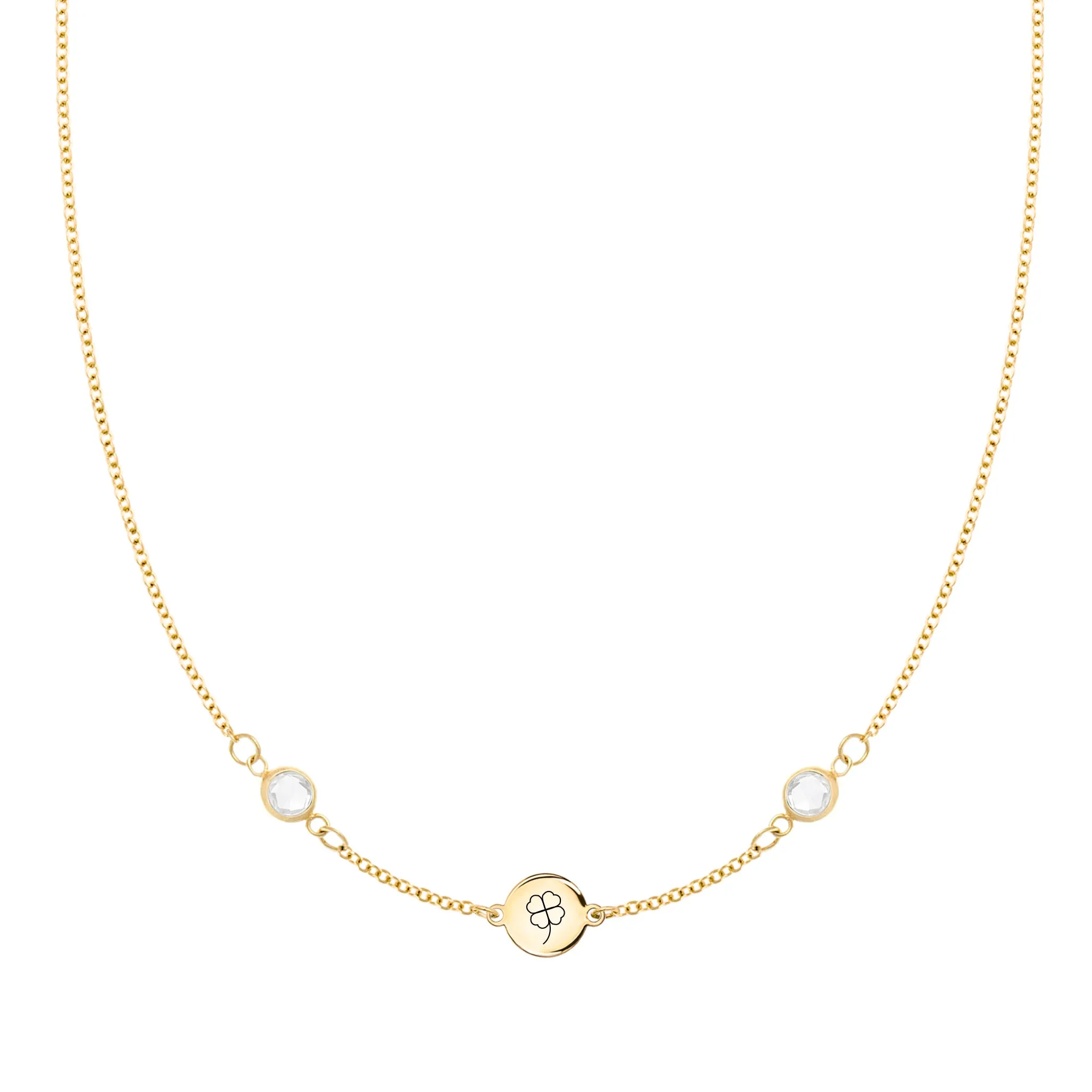 Clover Disc & Petite 2 Birthstone Necklace in 14k Gold sold by Haverhill