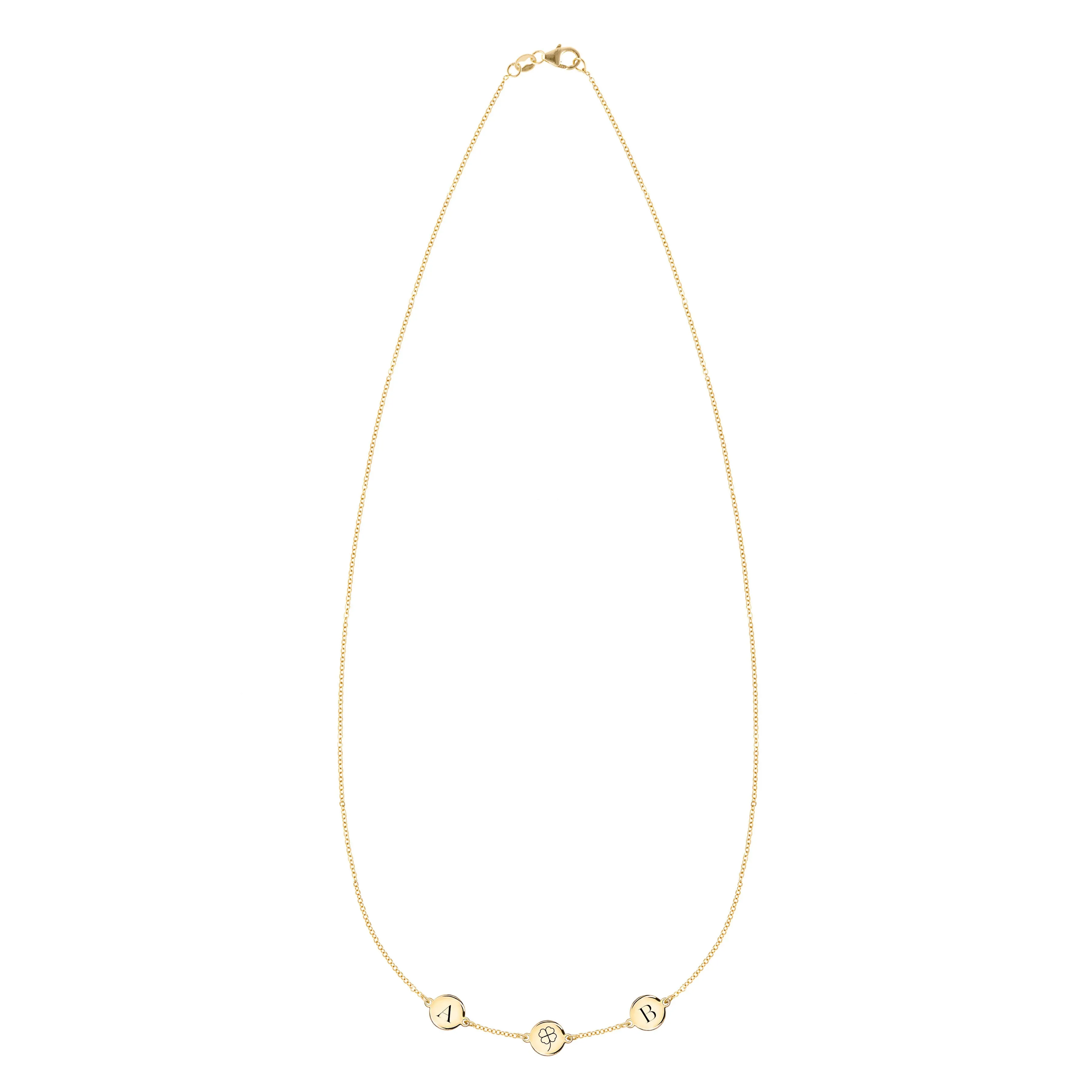 Clover Disc & 2 Letter Necklace in 14k Gold sold by Haverhill product image thumbnail 2