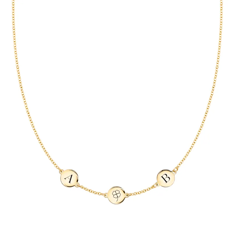 Clover Disc & 2 Letter Necklace in 14k Gold sold by Haverhill