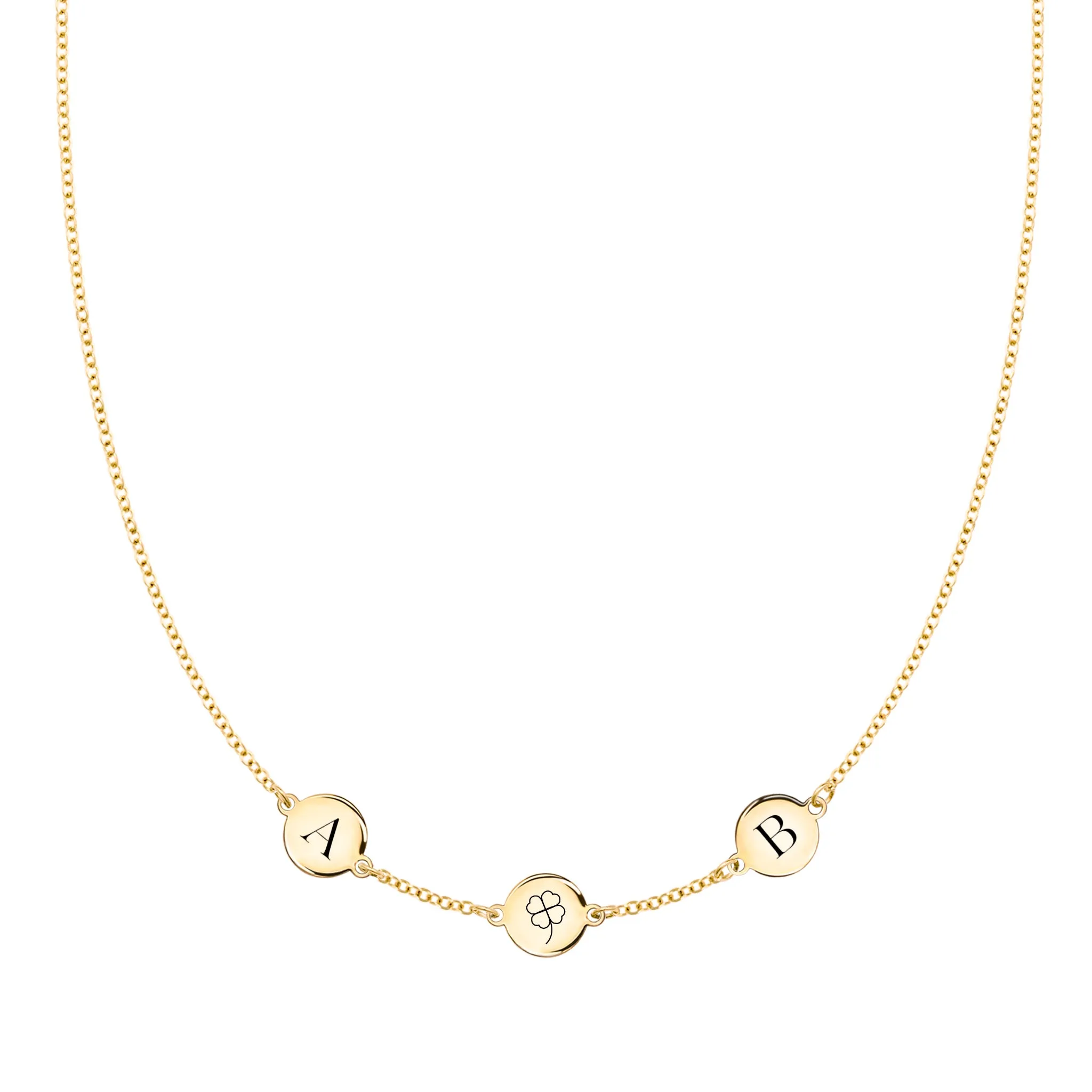 Clover Disc & 2 Letter Necklace in 14k Gold sold by Haverhill