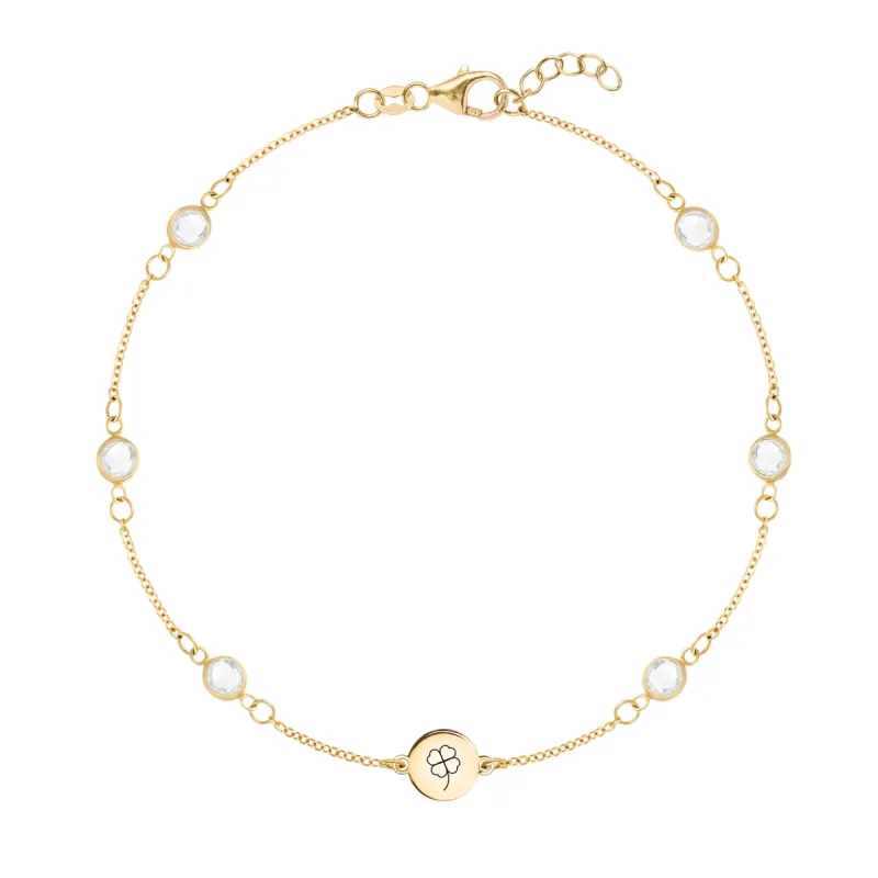 Clover Disc & Petite 6 Birthstone Bracelet in 14k Gold sold by Haverhill