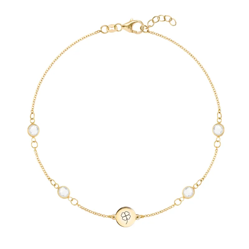 Clover Disc & Petite 4 Birthstone Bracelet in 14k Gold sold by Haverhill
