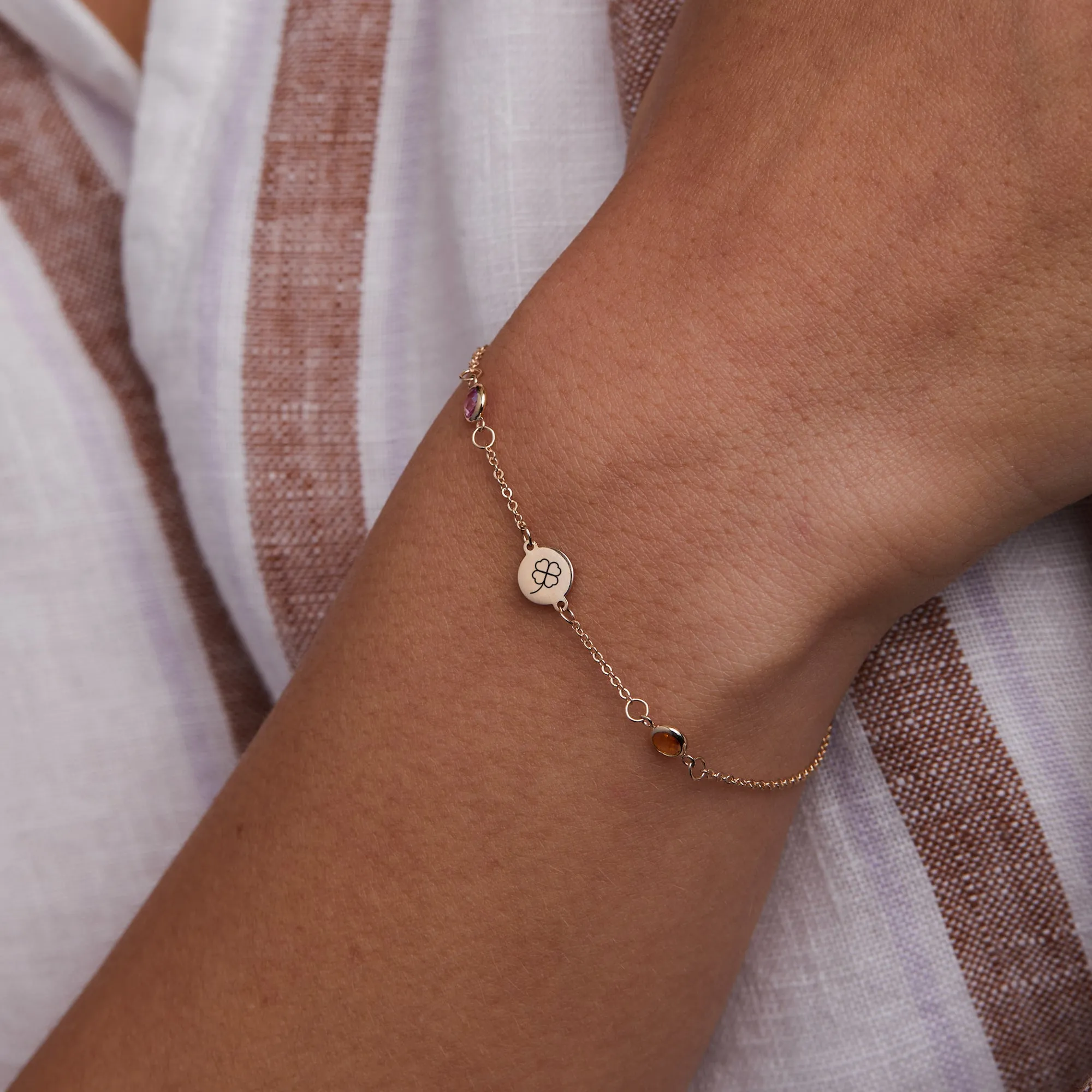 Clover Disc & Petite 2 Birthstone Bracelet in 14k Gold sold by Haverhill product image thumbnail 3