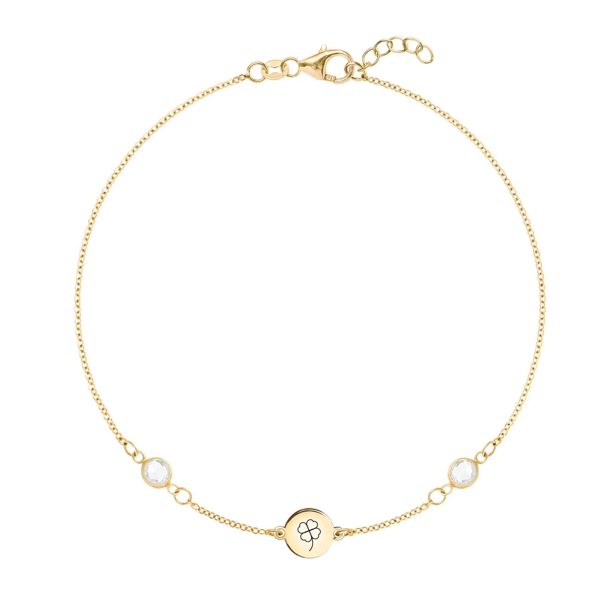 Clover Disc & Petite 2 Birthstone Bracelet in 14k Gold sold by Haverhill