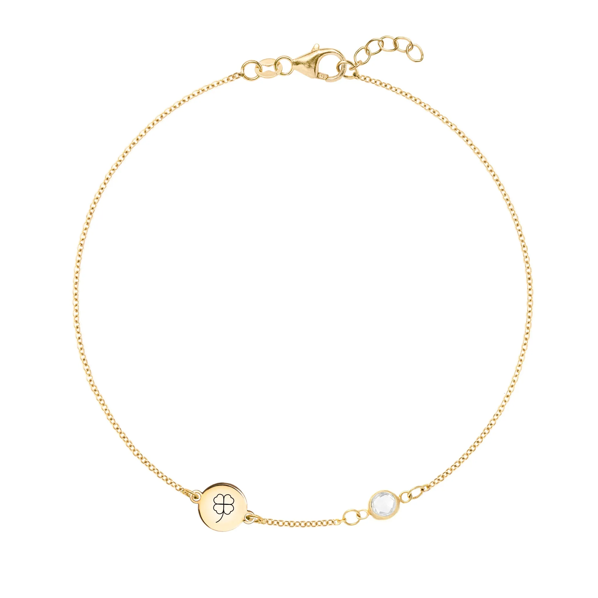 Clover Disc & Petite 1 Birthstone Bracelet in 14k Gold sold by Haverhill