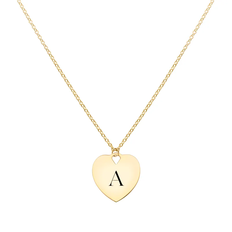 Small Engravable Flat Heart Pendant with Classic Chain in 14k Gold sold by Haverhill