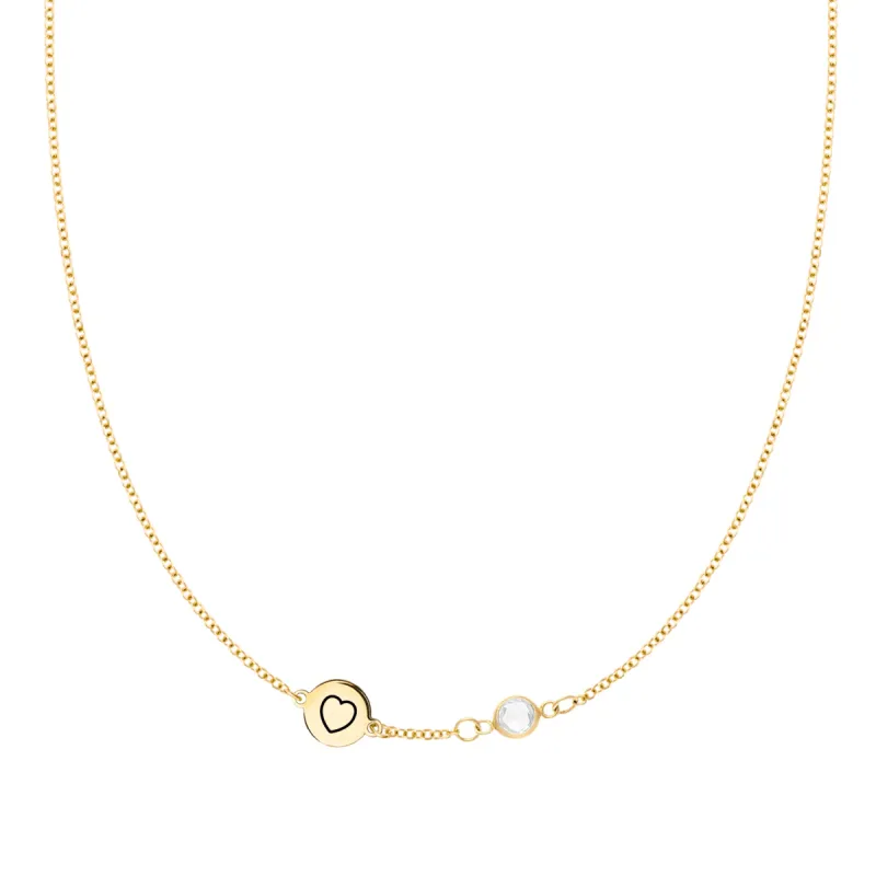 Heart Disc & Petite 1 Birthstone Necklace in 14k Gold sold by Haverhill