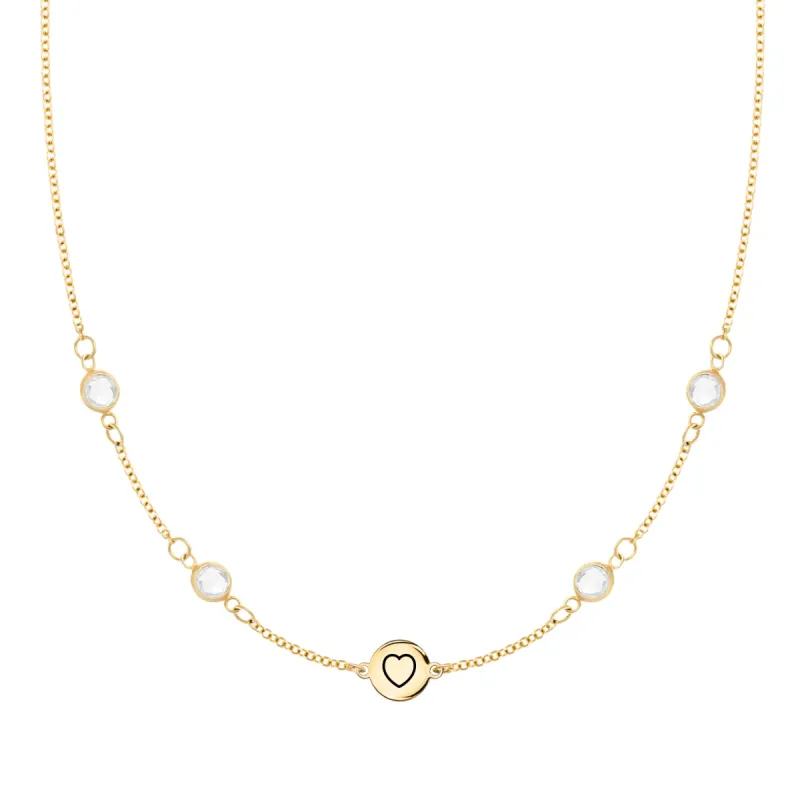 Heart Disc & Petite 4 Birthstone Necklace in 14k Gold sold by Haverhill
