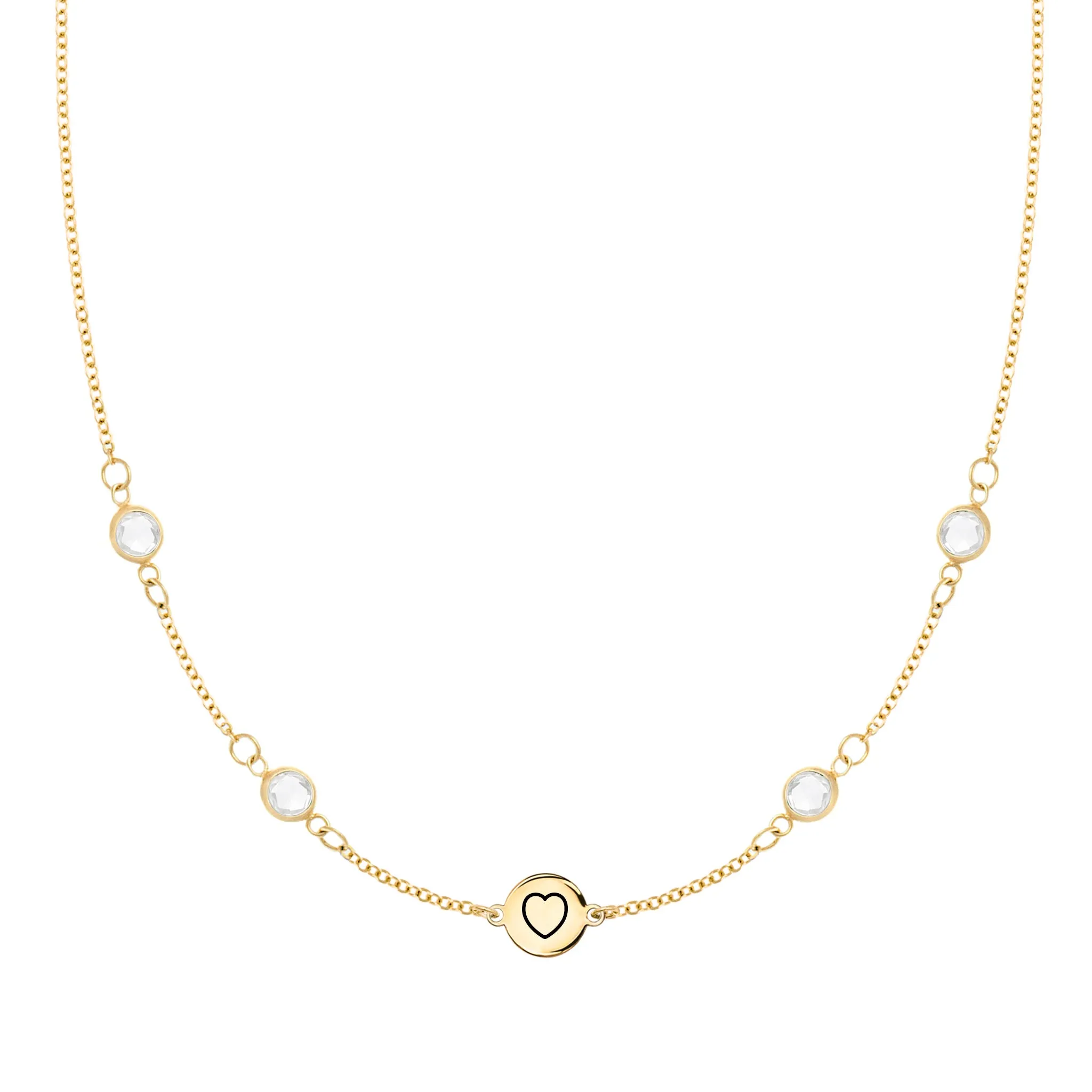 Heart Disc & Petite 4 Birthstone Necklace in 14k Gold sold by Haverhill