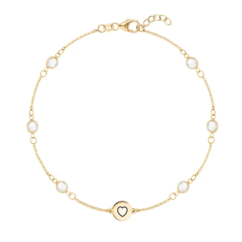 Heart Disc & Petite 6 Birthstone Bracelet in 14k Gold sold by Haverhill